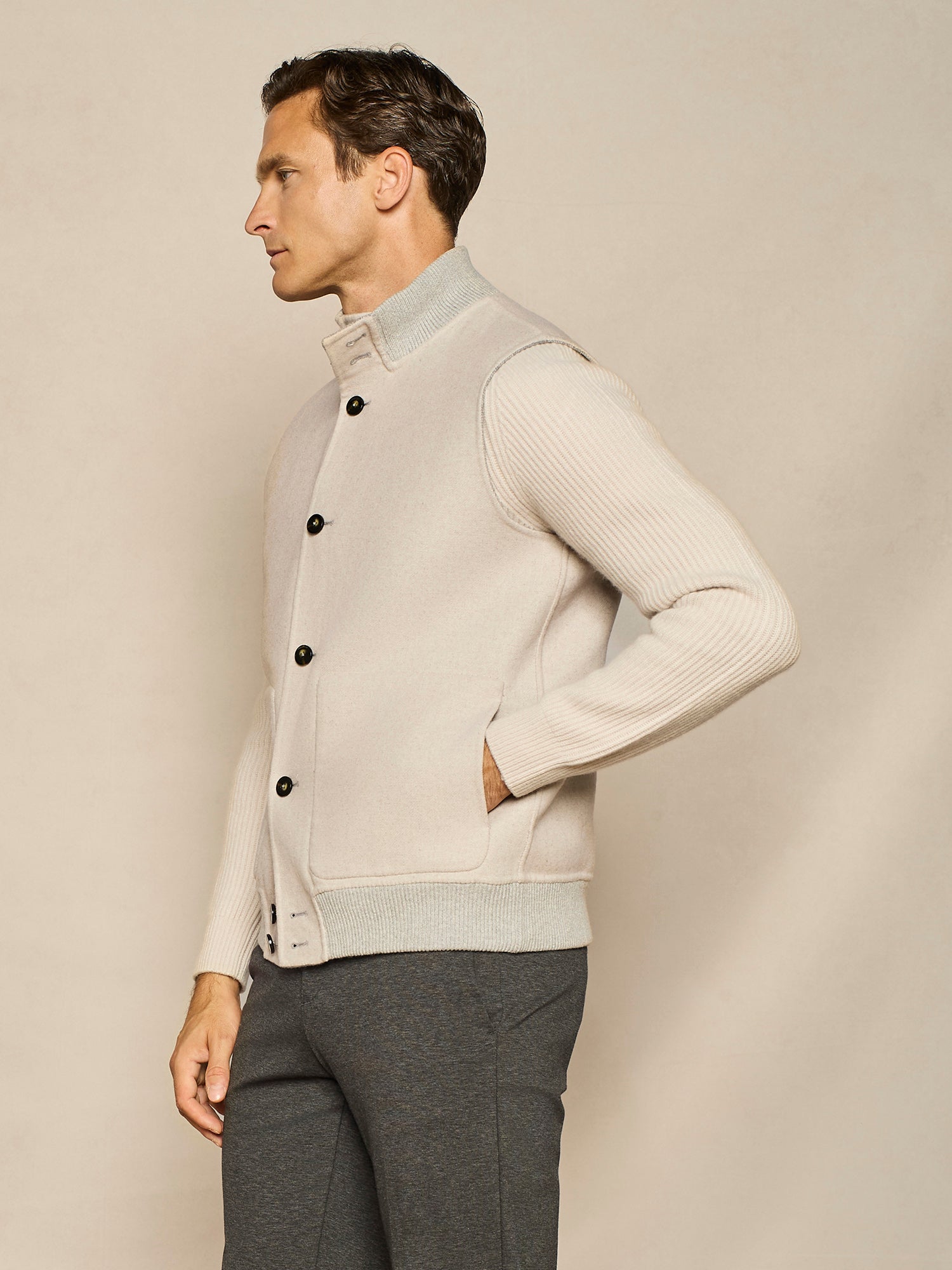 GREY HERRINGBONE REVERSIBLE VEST