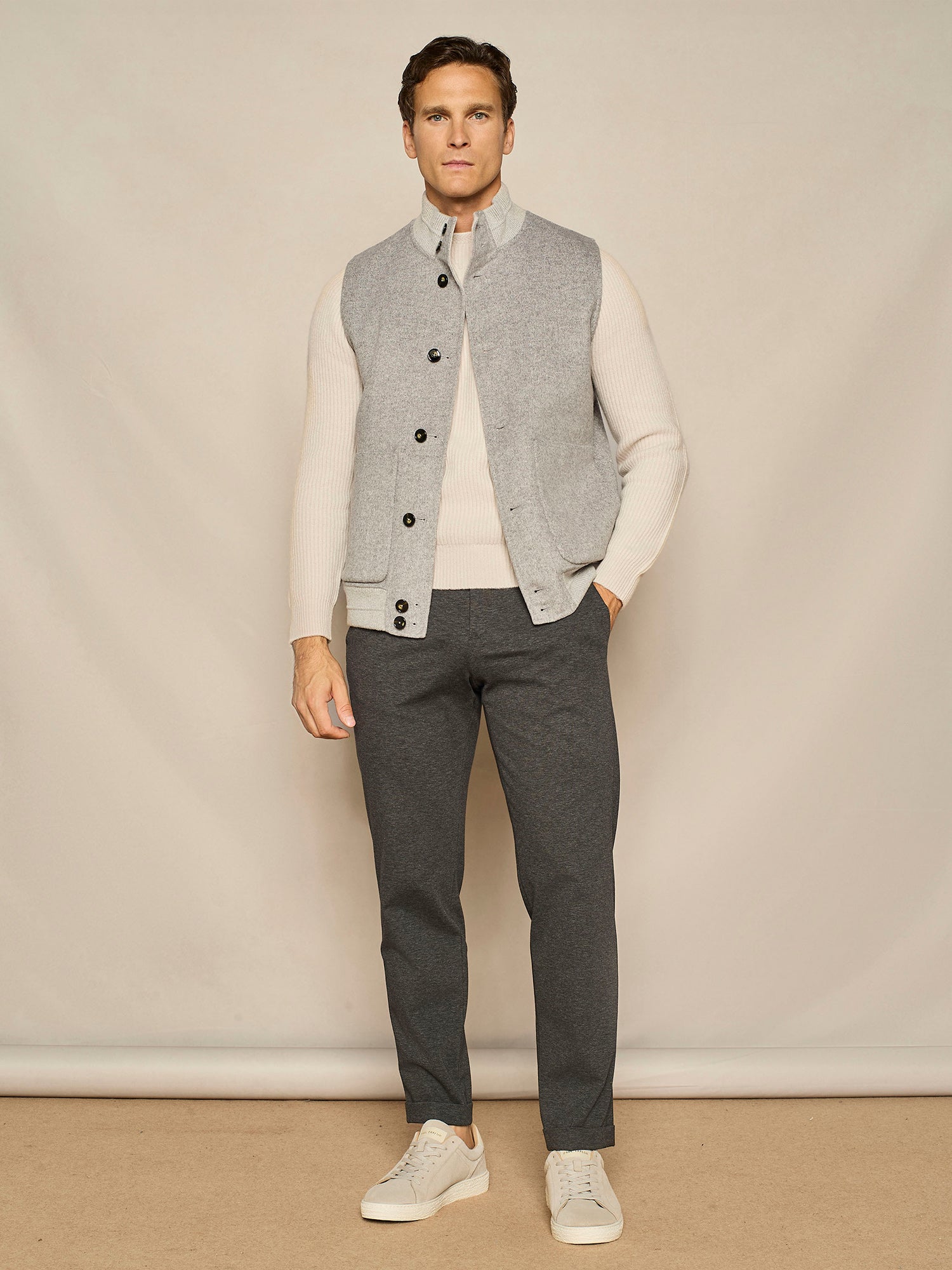 GREY HERRINGBONE REVERSIBLE VEST