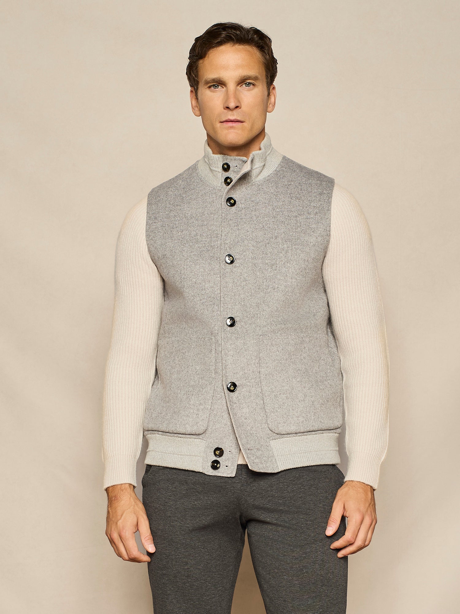 GREY HERRINGBONE REVERSIBLE VEST
