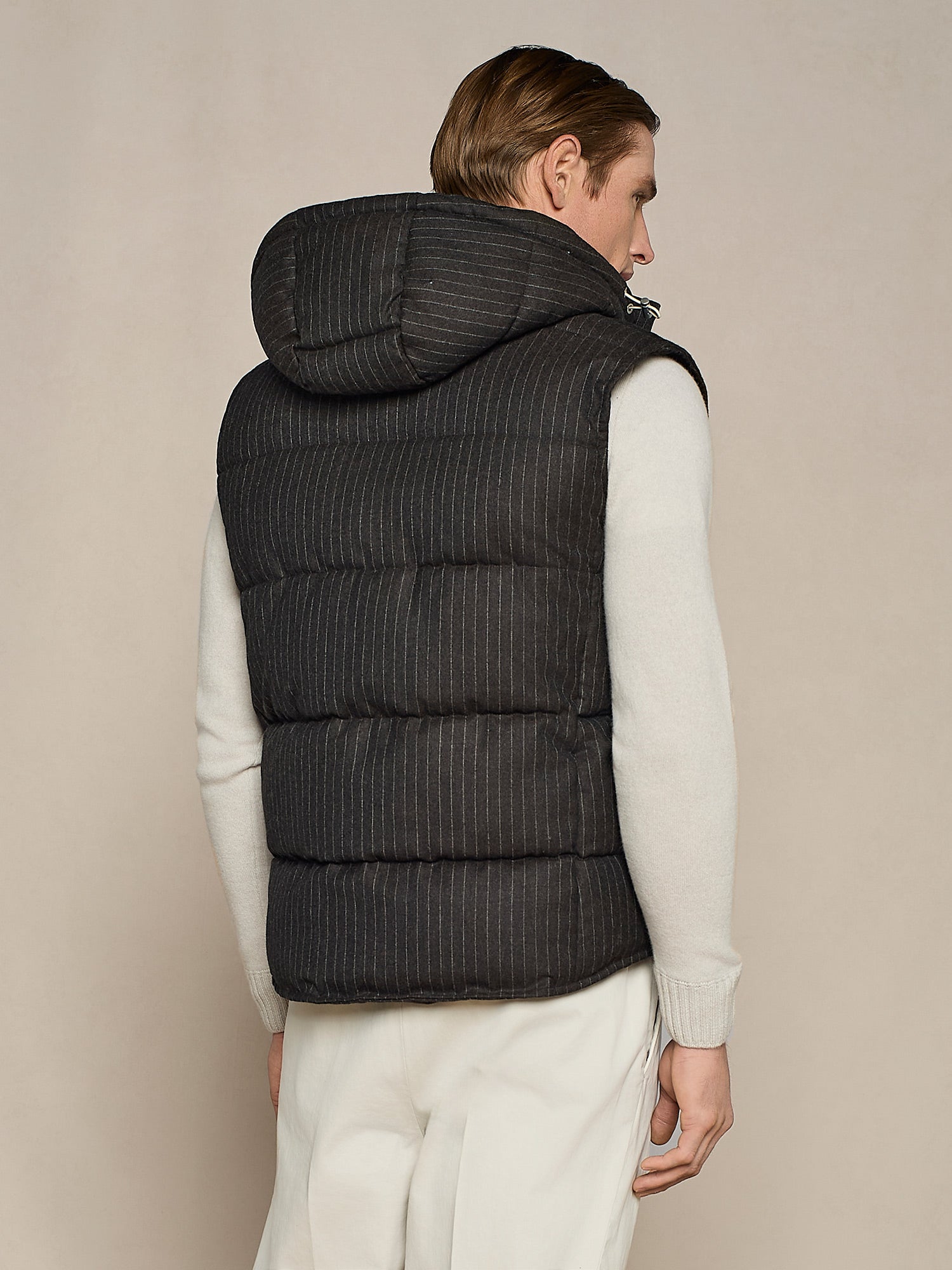 CHOCOLATE PINSTRIPED PADDED VEST