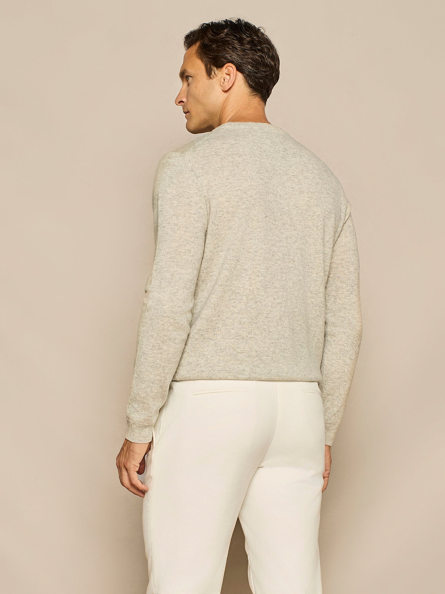 LIGHT GREY MELANGE CASHMERE BLEND ROUND NECK SWEATER