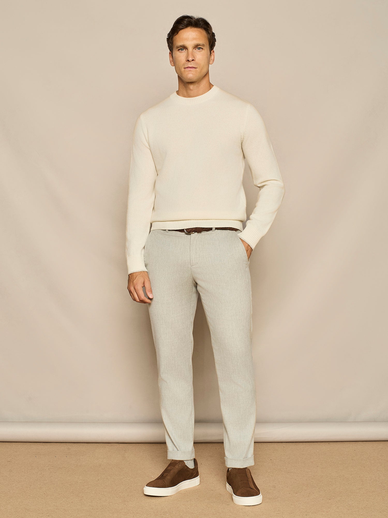 OFF WHITE PURE WOOL ROUND NECK SWEATER