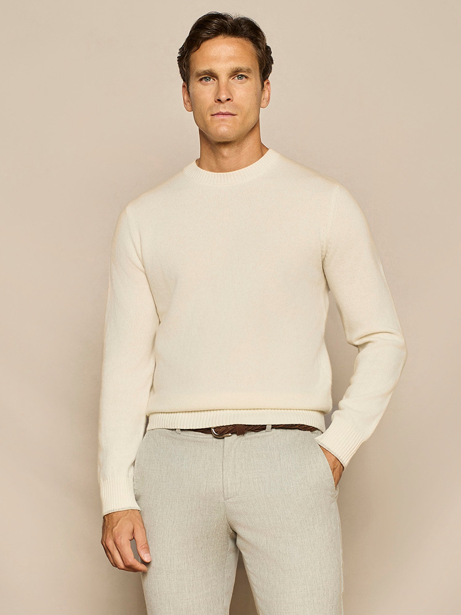 OFF WHITE PURE WOOL ROUND NECK SWEATER