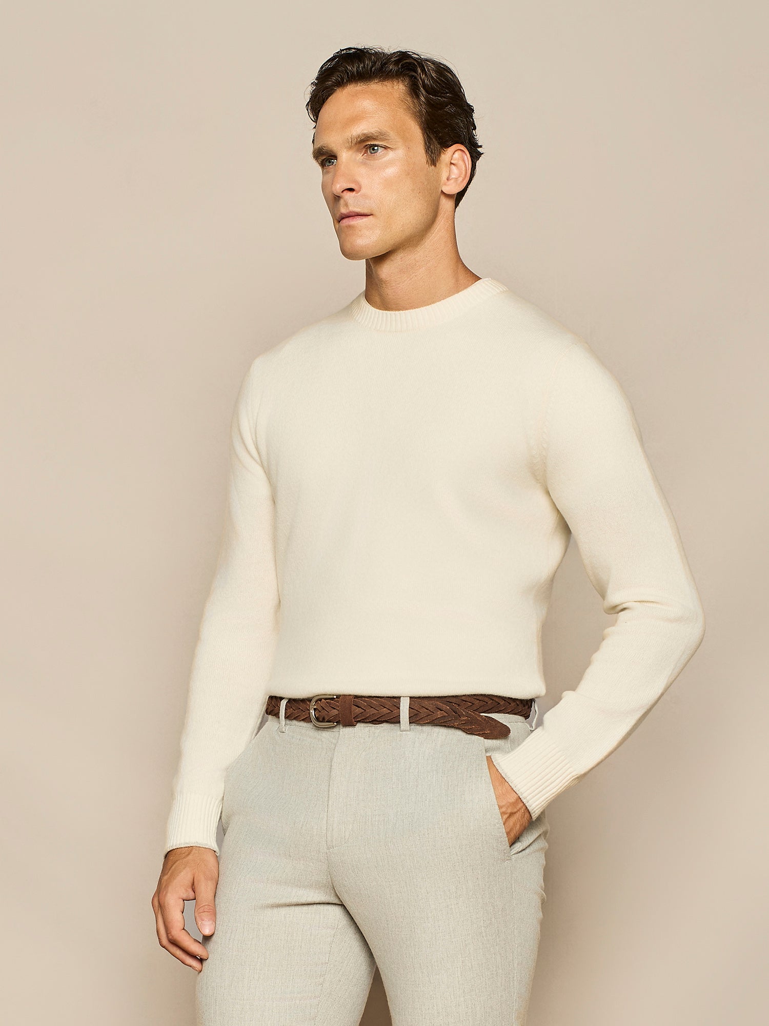 OFF WHITE PURE WOOL ROUND NECK SWEATER