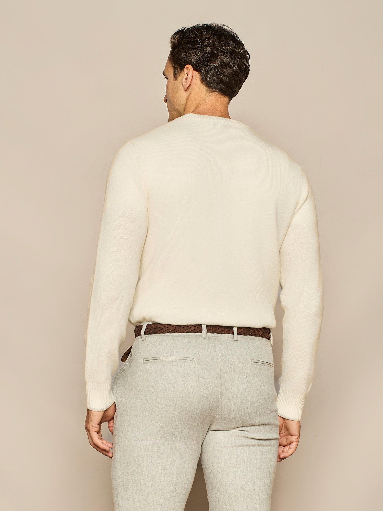 OFF WHITE PURE WOOL ROUND NECK SWEATER