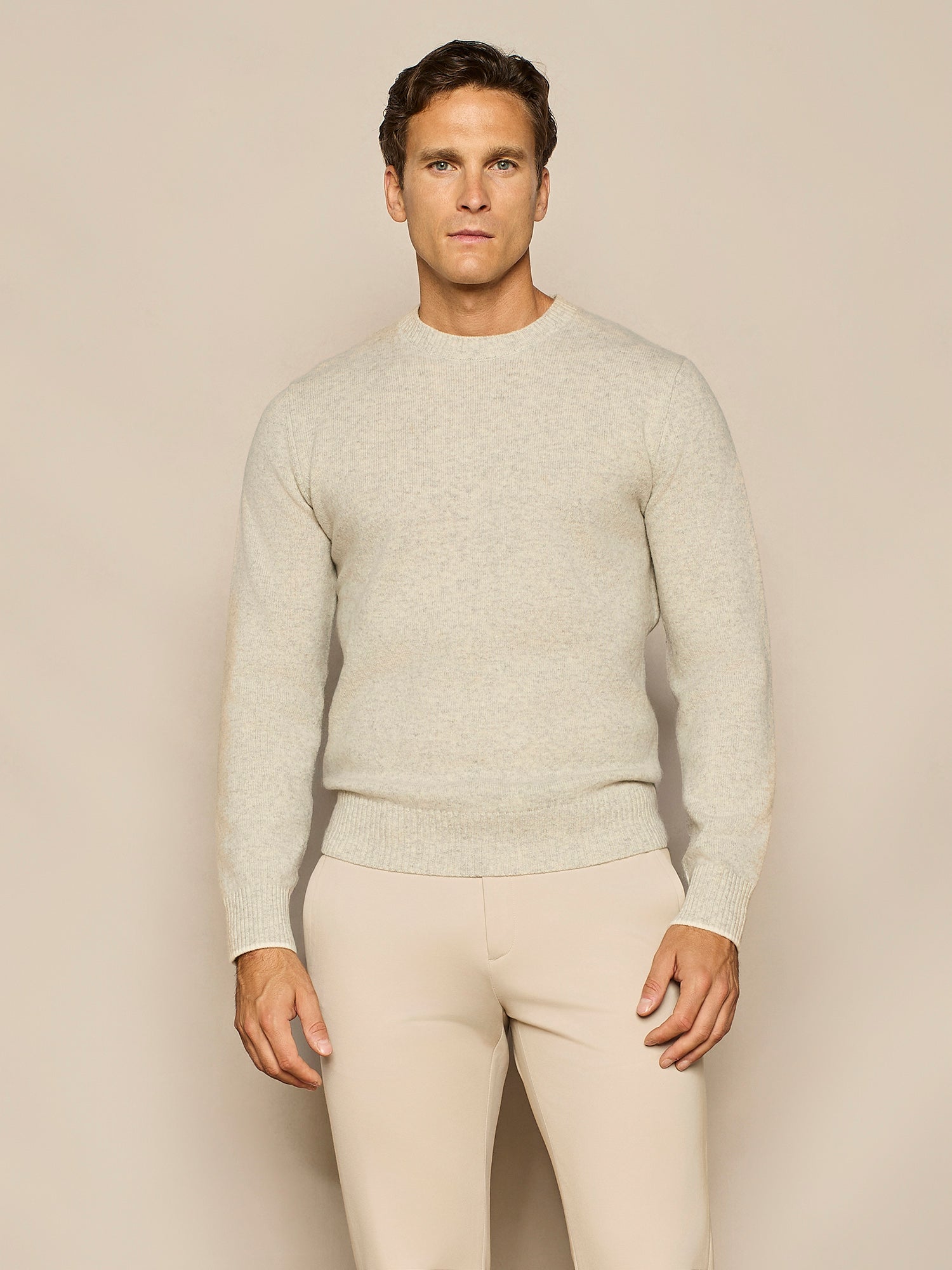 LIGHT GREY PURE WOOL ROUND NECK SWEATER