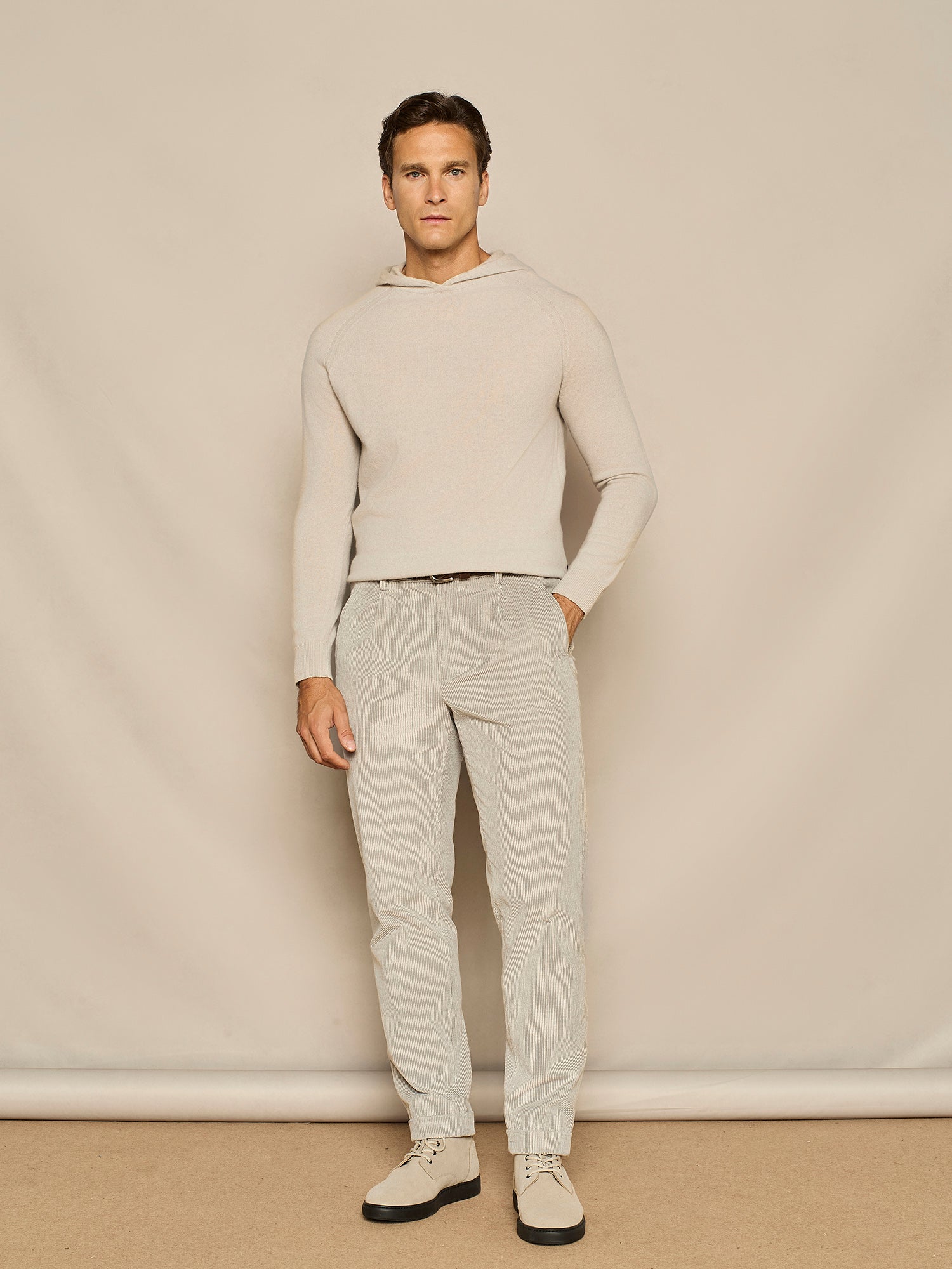 PANTALONE WIDE FIT IN VELLUTO VANISE' GRIGIO CHIARO
