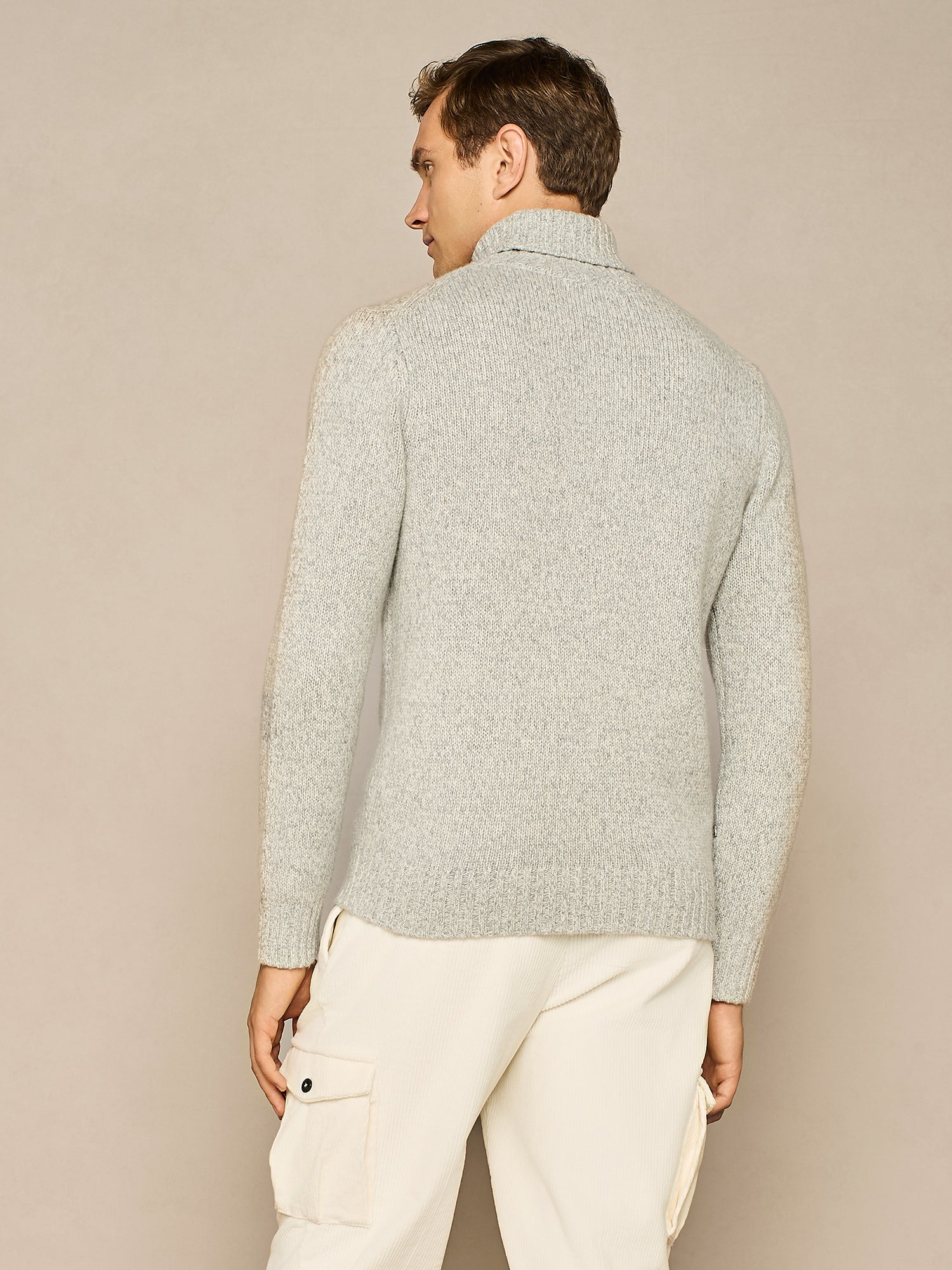 LIGHT GREY MELANGE WOOL BLEND CABLE MOULINE' TURTLENECK