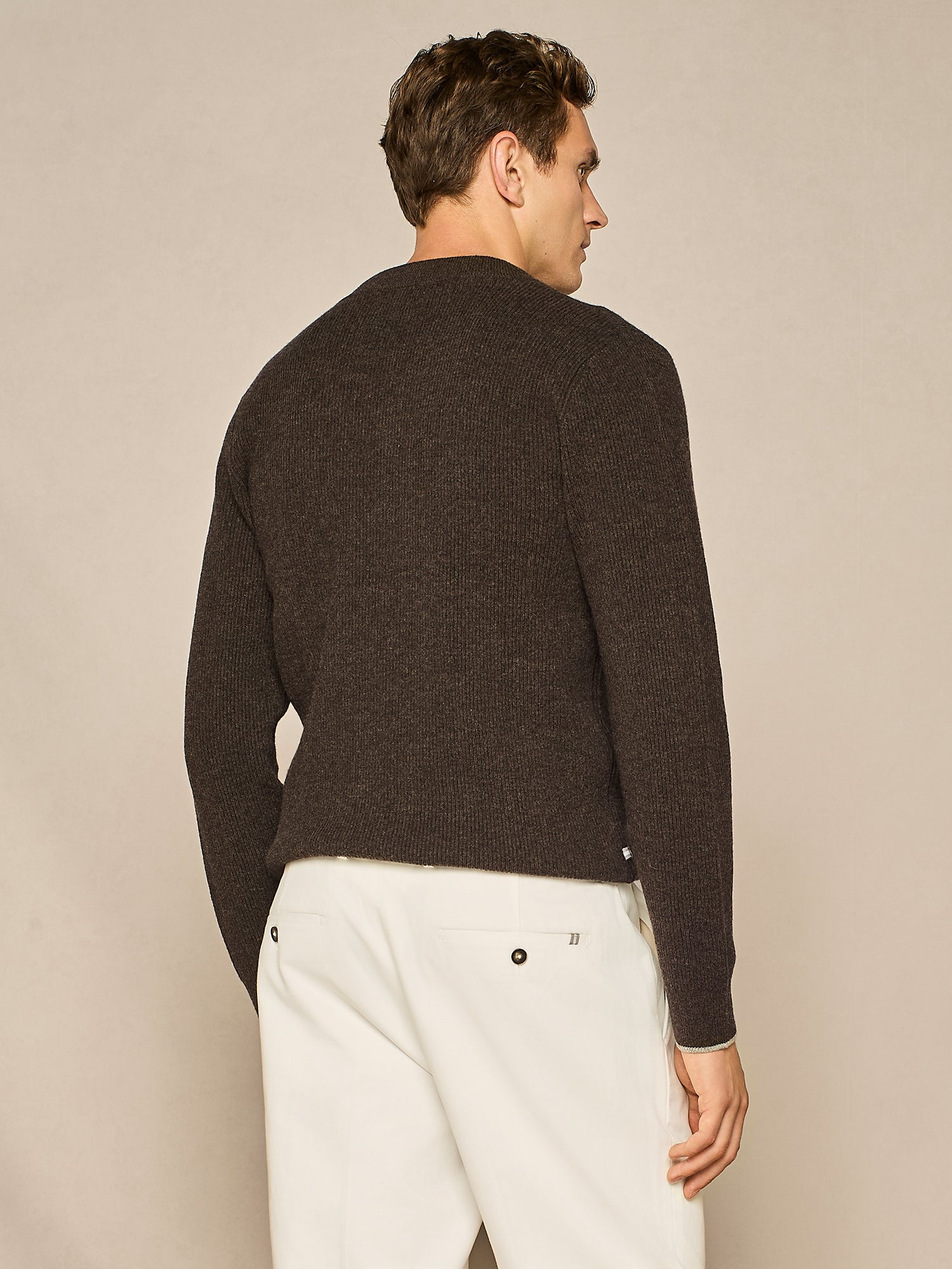 CHOCOLATE CASHMERE BLEND FULL CARDIGAN STITCHING SWEATER