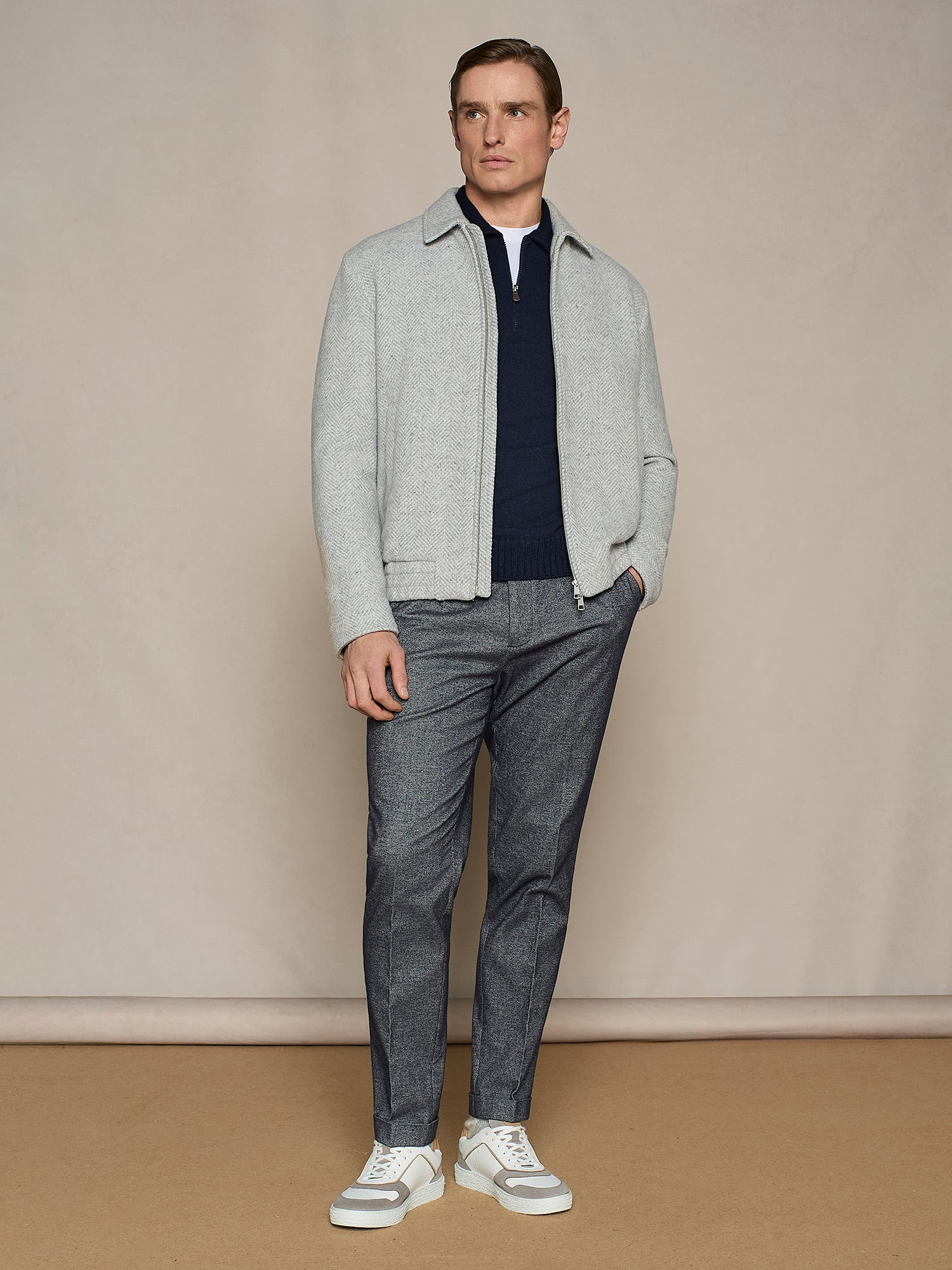 BLUE CASHMERE BLEND HALF ZIP POLO