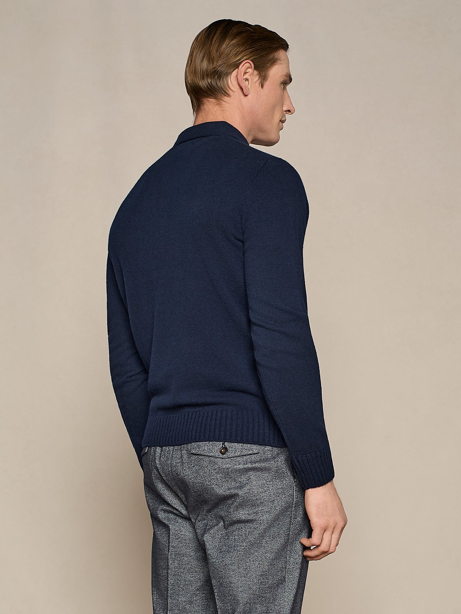 BLUE CASHMERE BLEND HALF ZIP POLO