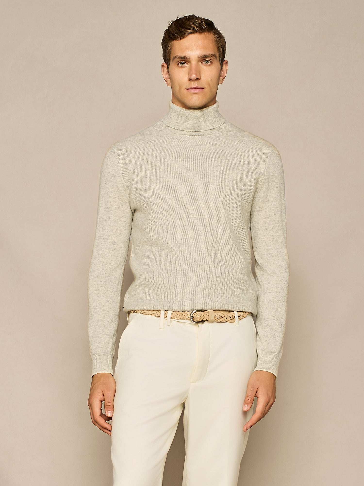 LIGHT GREY MELANGE NEST STITCHING TURTLENECK