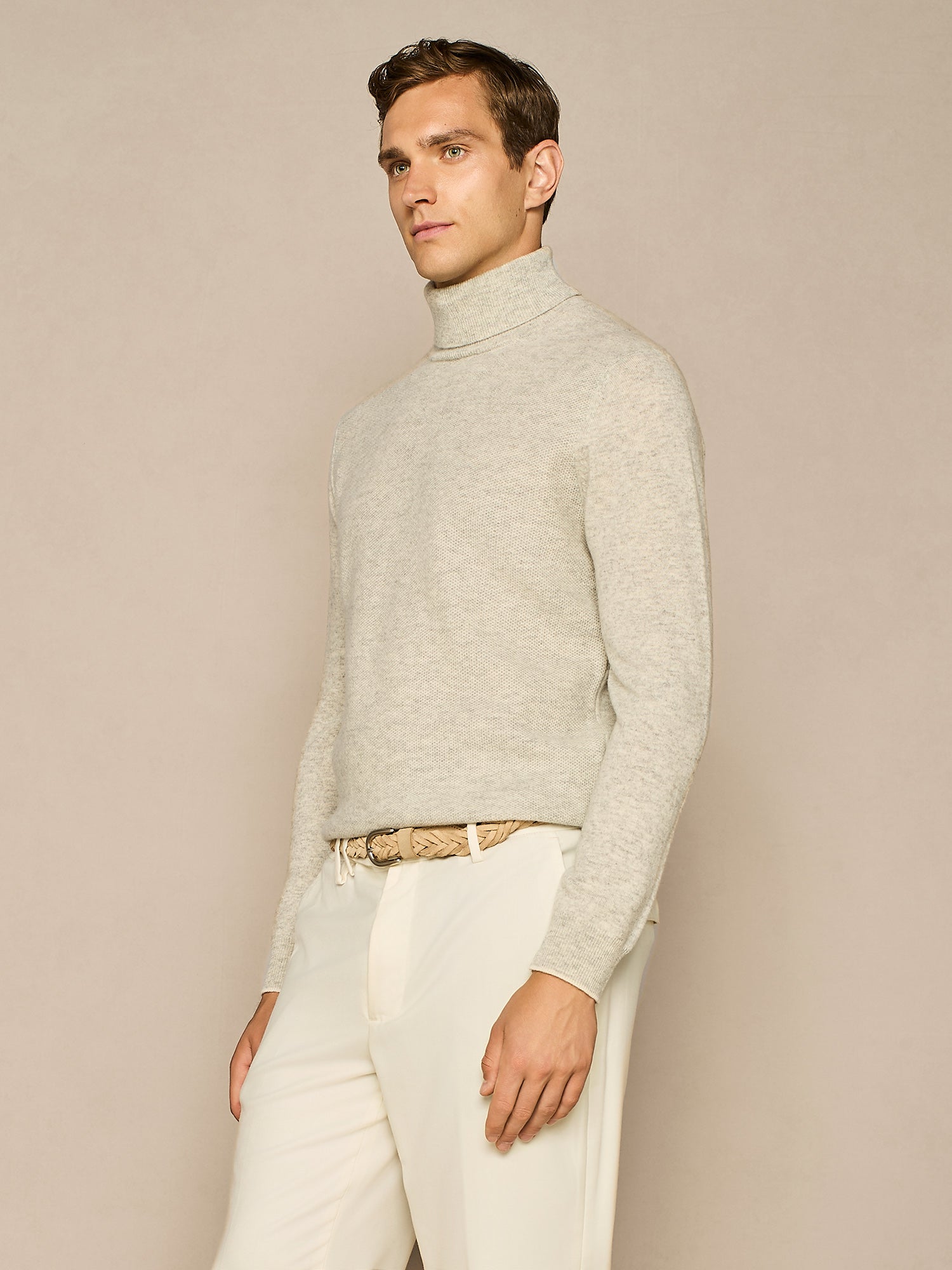 LIGHT GREY MELANGE NEST STITCHING TURTLENECK
