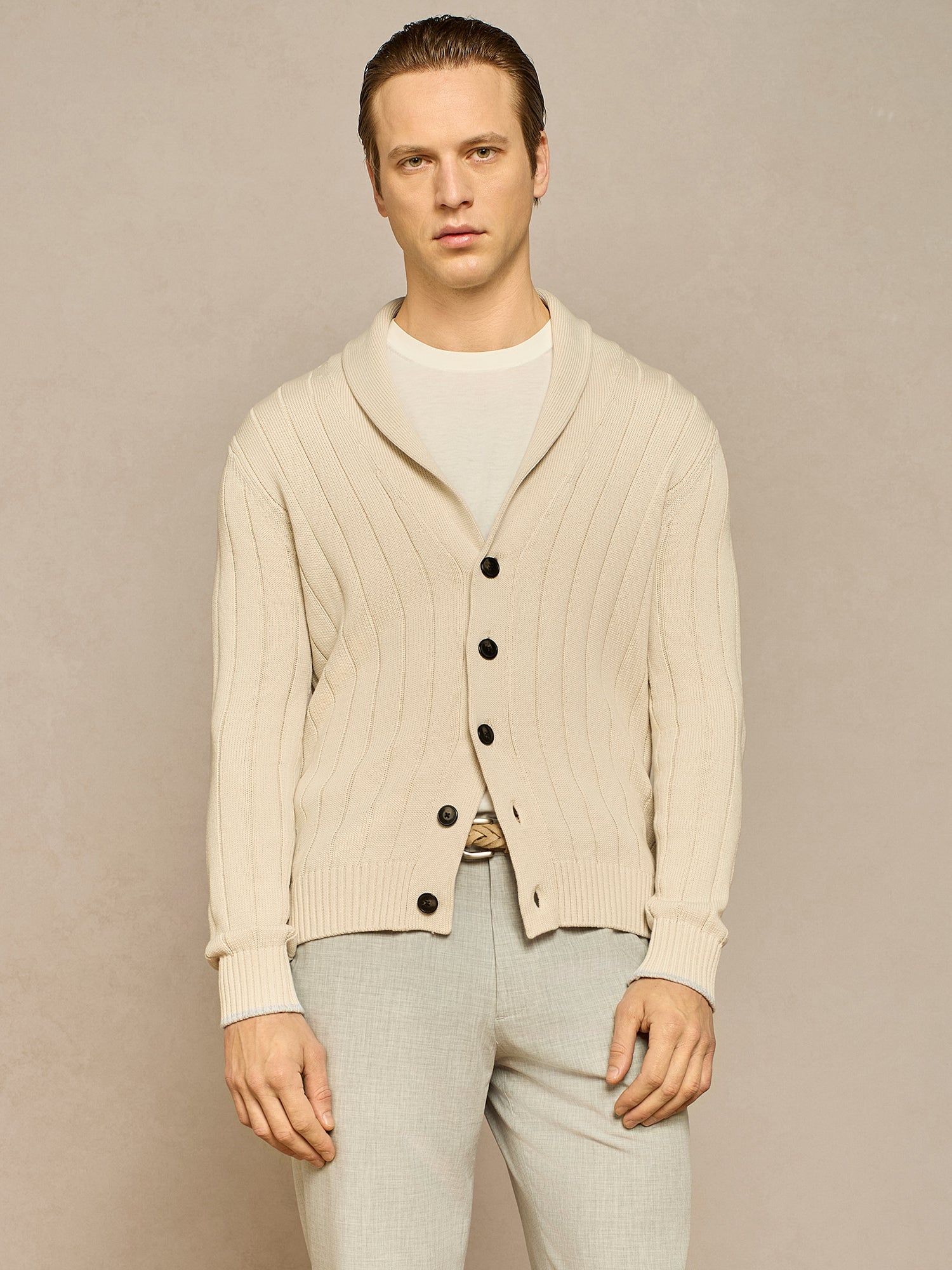 Flat yarn rib knit cardigan