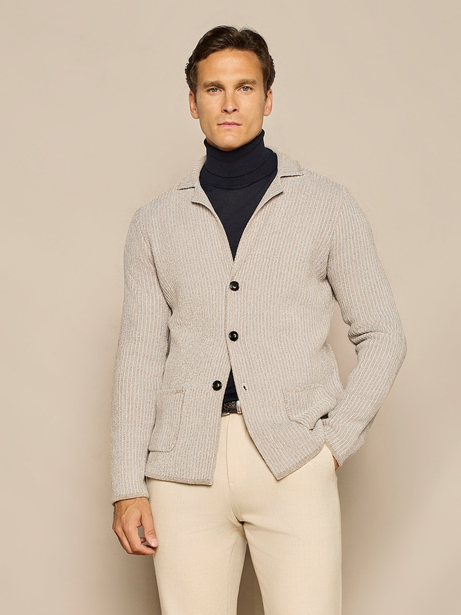 GREY KNITTED CHENILLE JACKET