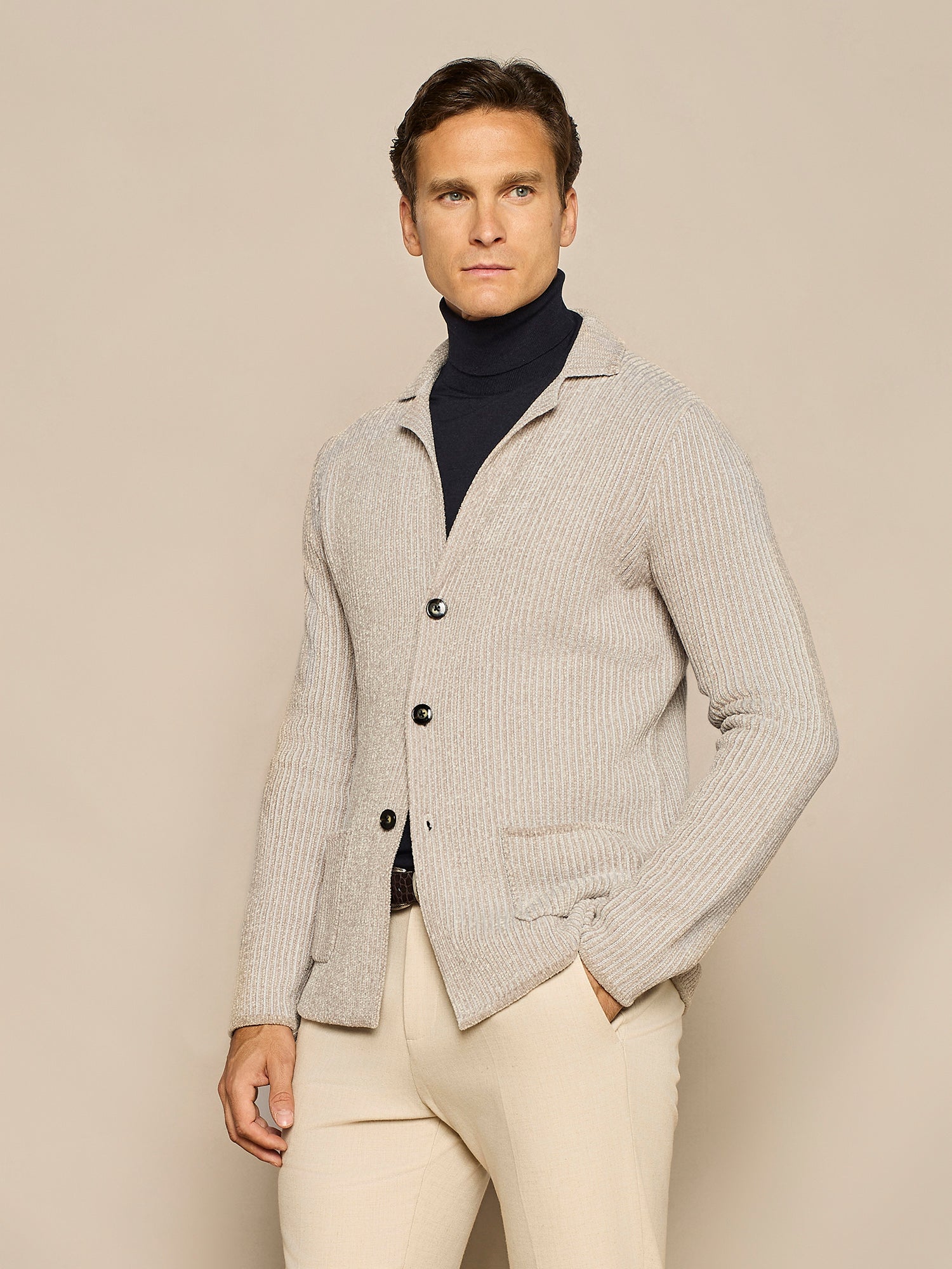 GREY KNITTED CHENILLE JACKET