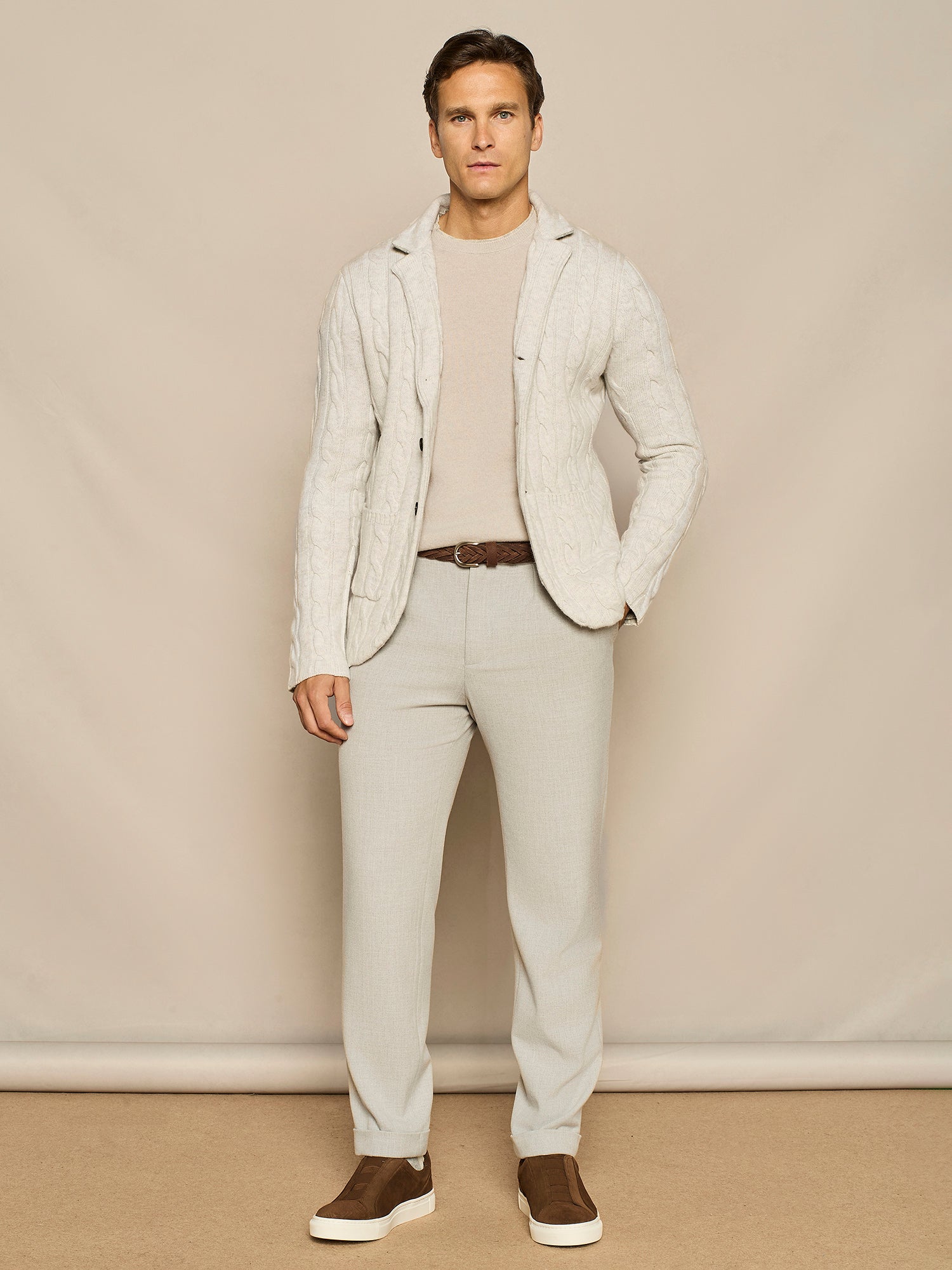 LIGHT GREY MELANGE CABLES JACKET