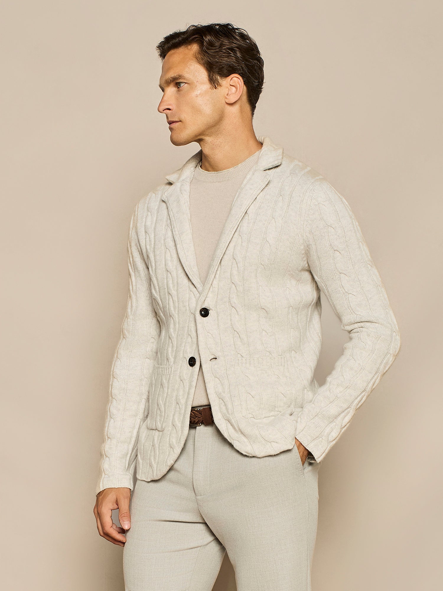 LIGHT GREY MELANGE CABLES JACKET