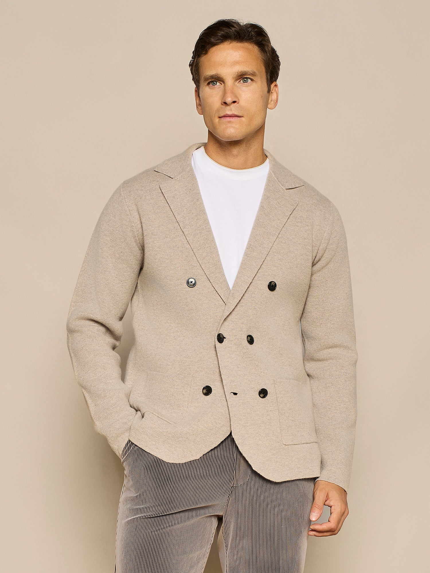 TAUPE DOUBLE BREASTED MILANO KNITTING JACKET