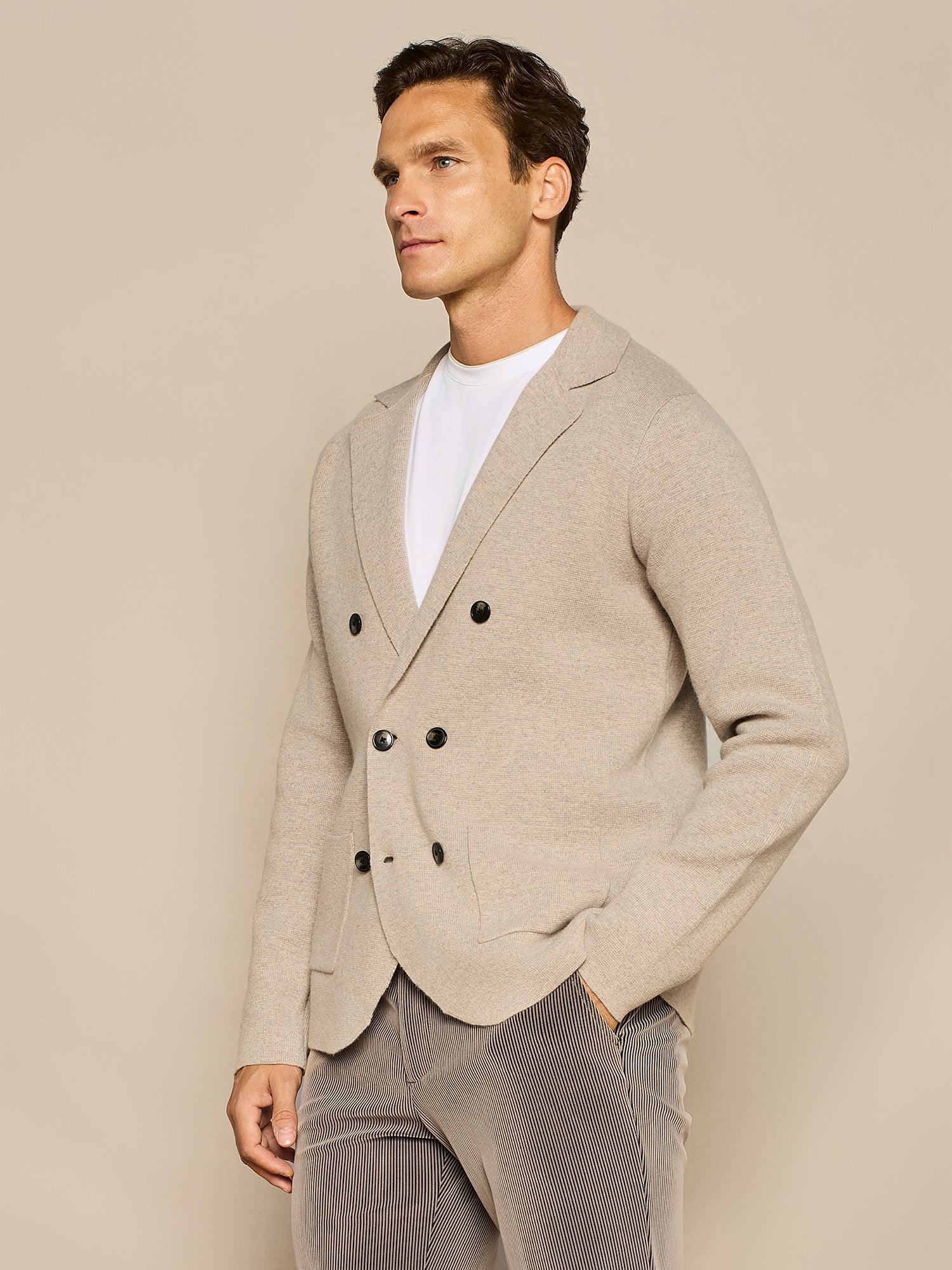 TAUPE DOUBLE BREASTED MILANO KNITTING JACKET