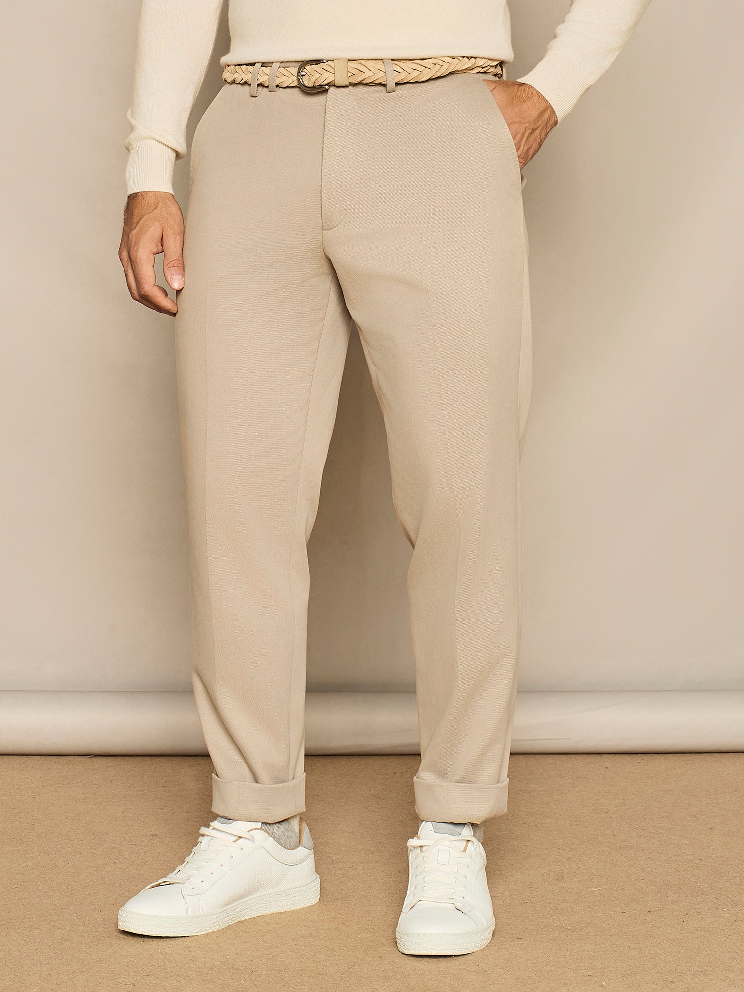 PANTALONE WIDE FIT SARTORIALE IN COTONE BEIGE