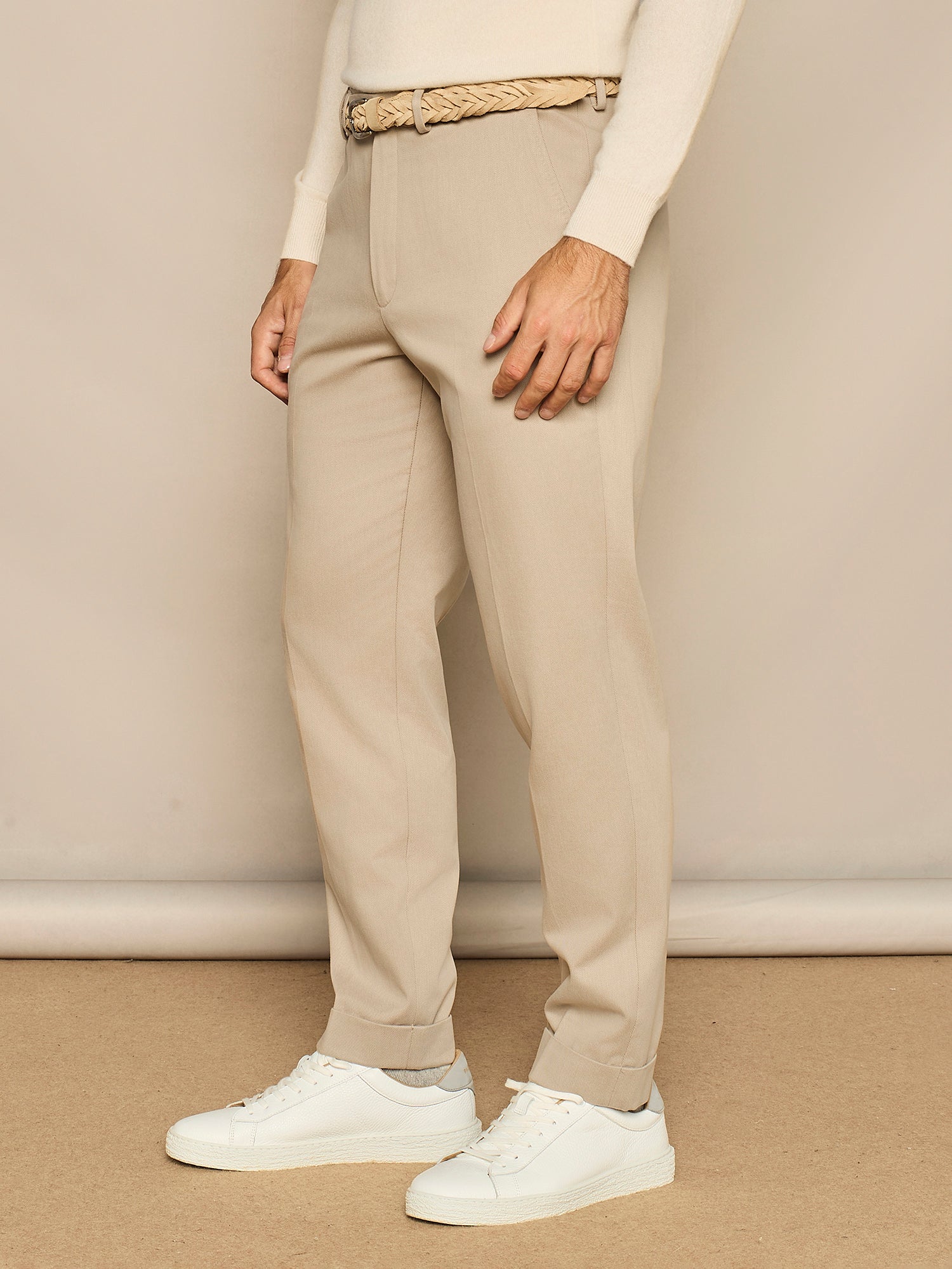 PANTALONE WIDE FIT SARTORIALE IN COTONE BEIGE