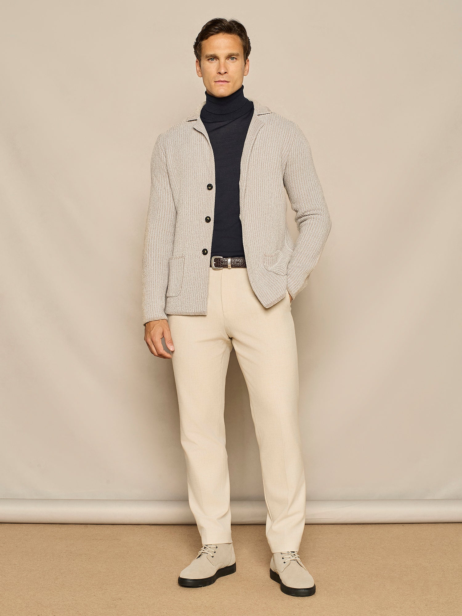 BEIGE LIGHT FLANNEL LEISURE FIT TROUSER