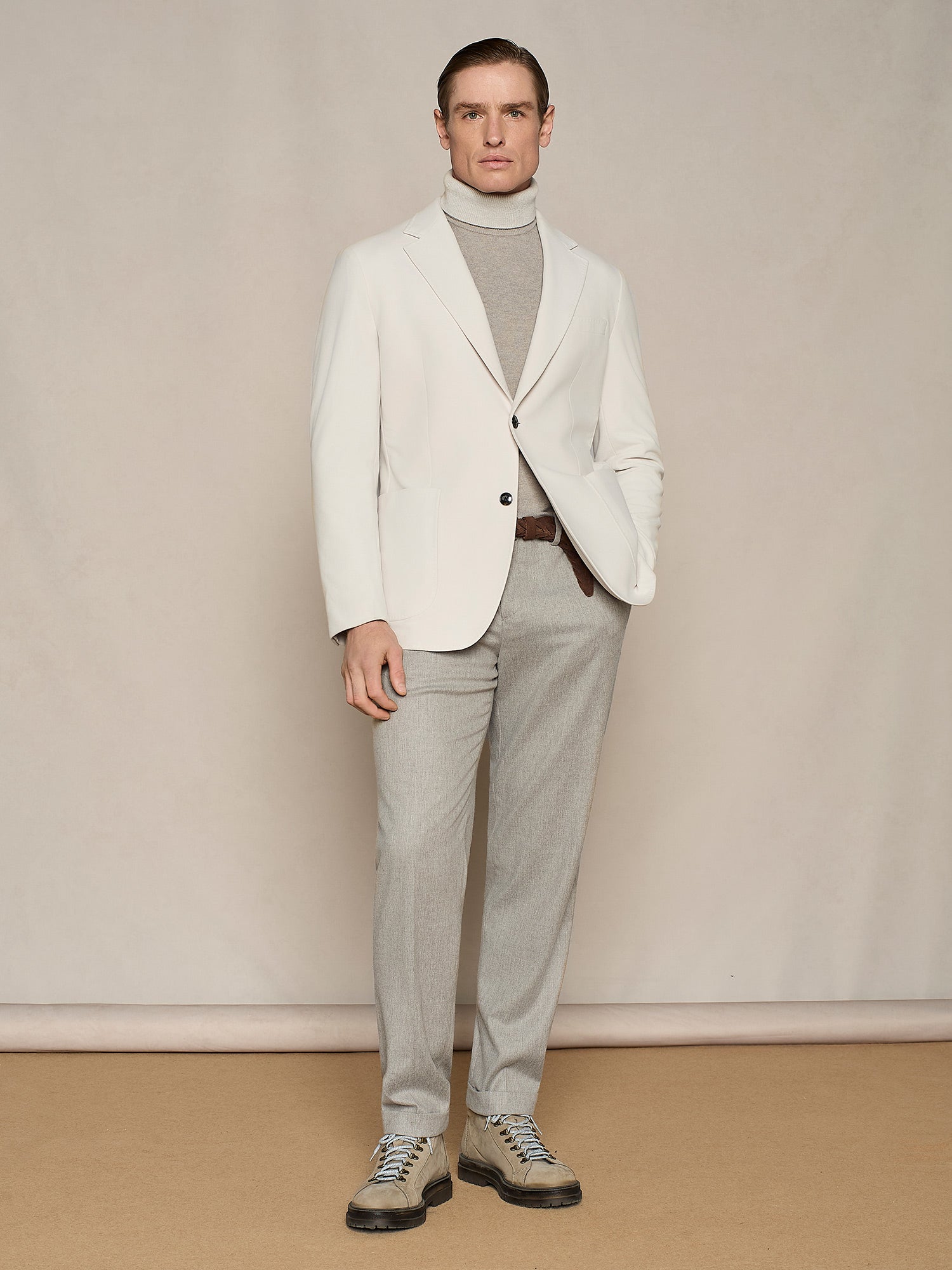 BEIGE FLANNEL WIDE FIT LACE-UP TROUSER