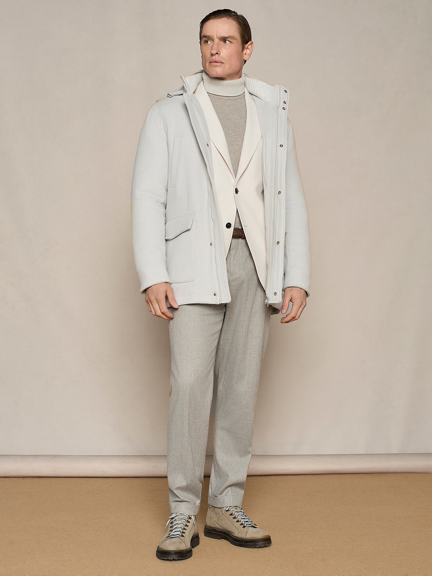 BEIGE FLANNEL WIDE FIT LACE-UP TROUSER