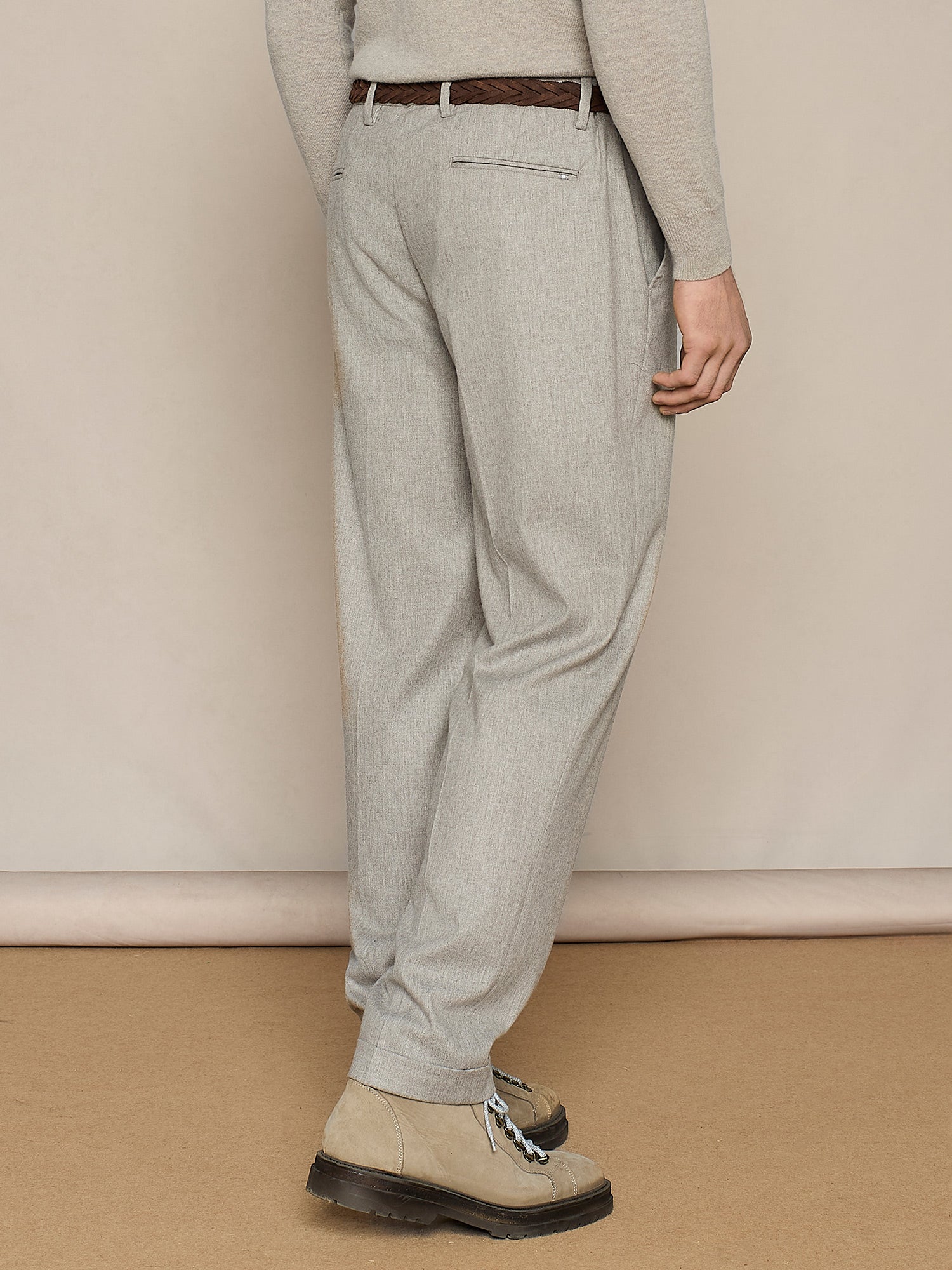 BEIGE FLANNEL WIDE FIT LACE-UP TROUSER