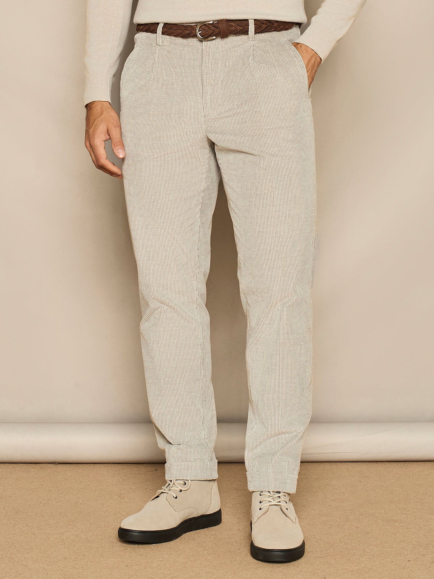 PANTALONE WIDE FIT IN VELLUTO VANISE' GRIGIO CHIARO