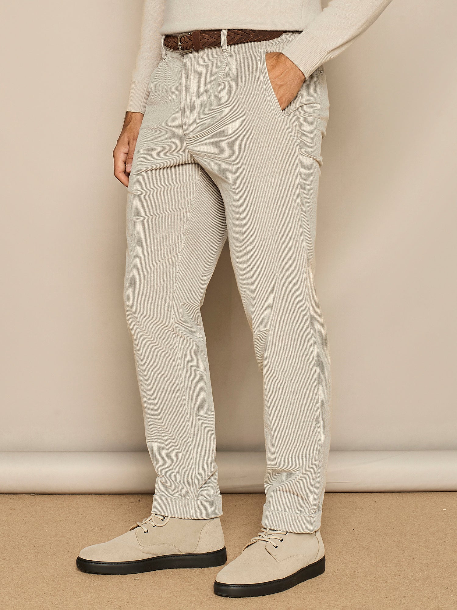 PANTALONE WIDE FIT IN VELLUTO VANISE' GRIGIO CHIARO