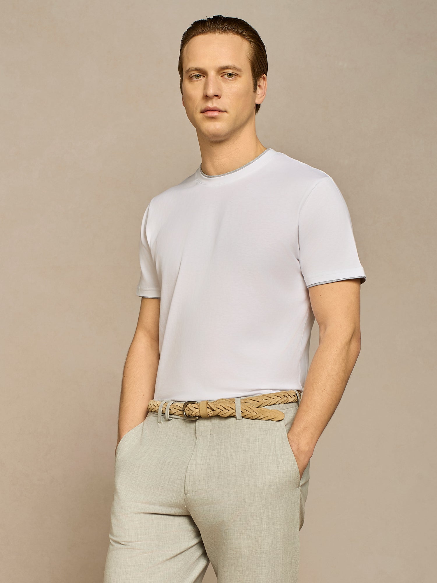 DOUBLE COLLAR JERSEY WHITE T-SHIRT