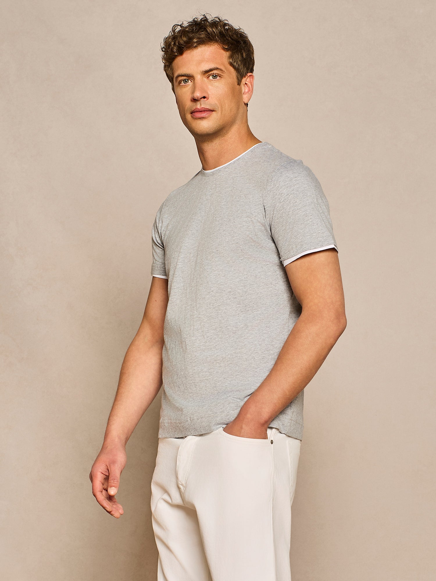 DOUBLE COLLAR JERSEY T-SHIRT GREY