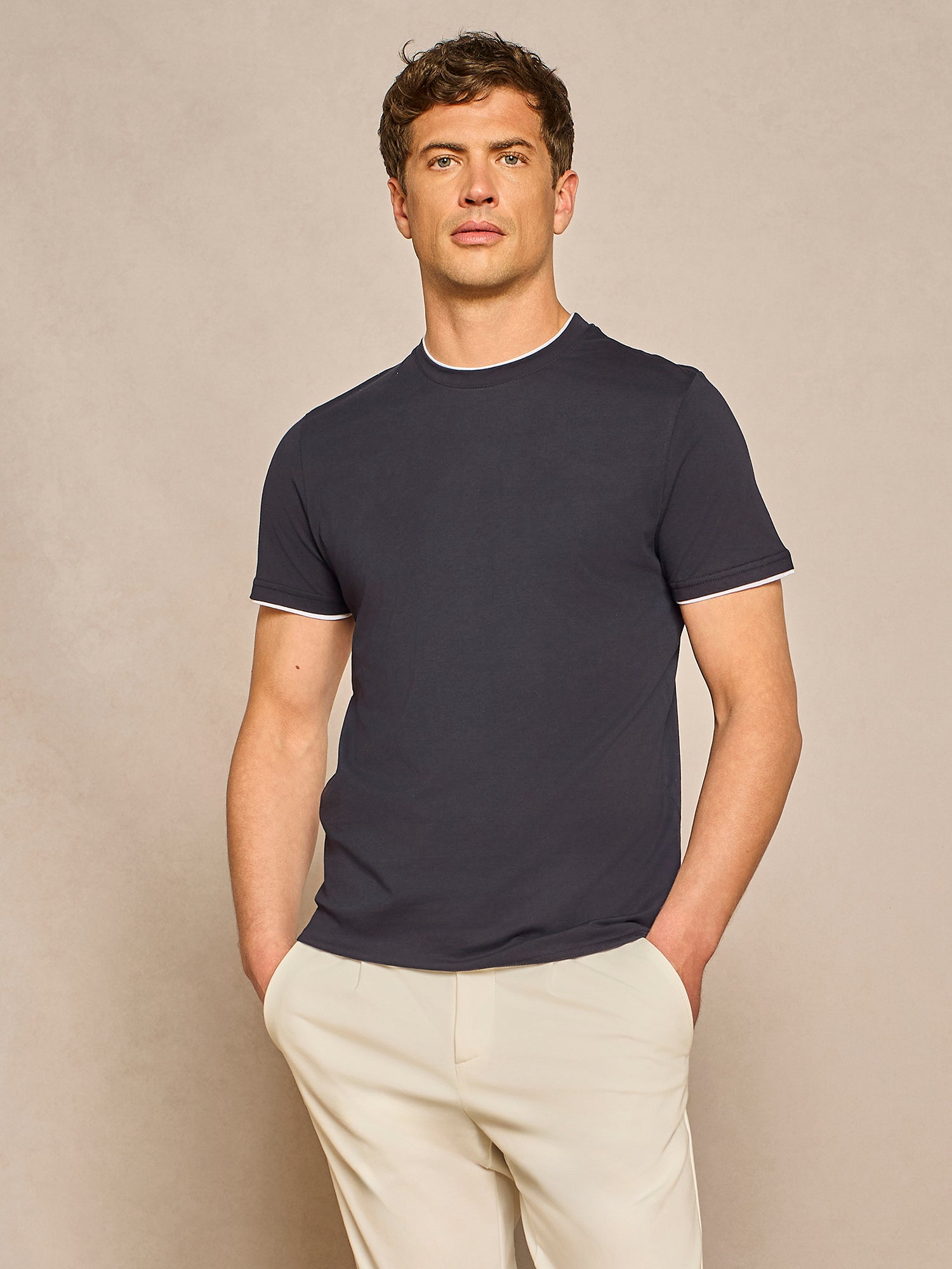 BLUE JERSEY DOUBLE COLLAR T-SHIRT