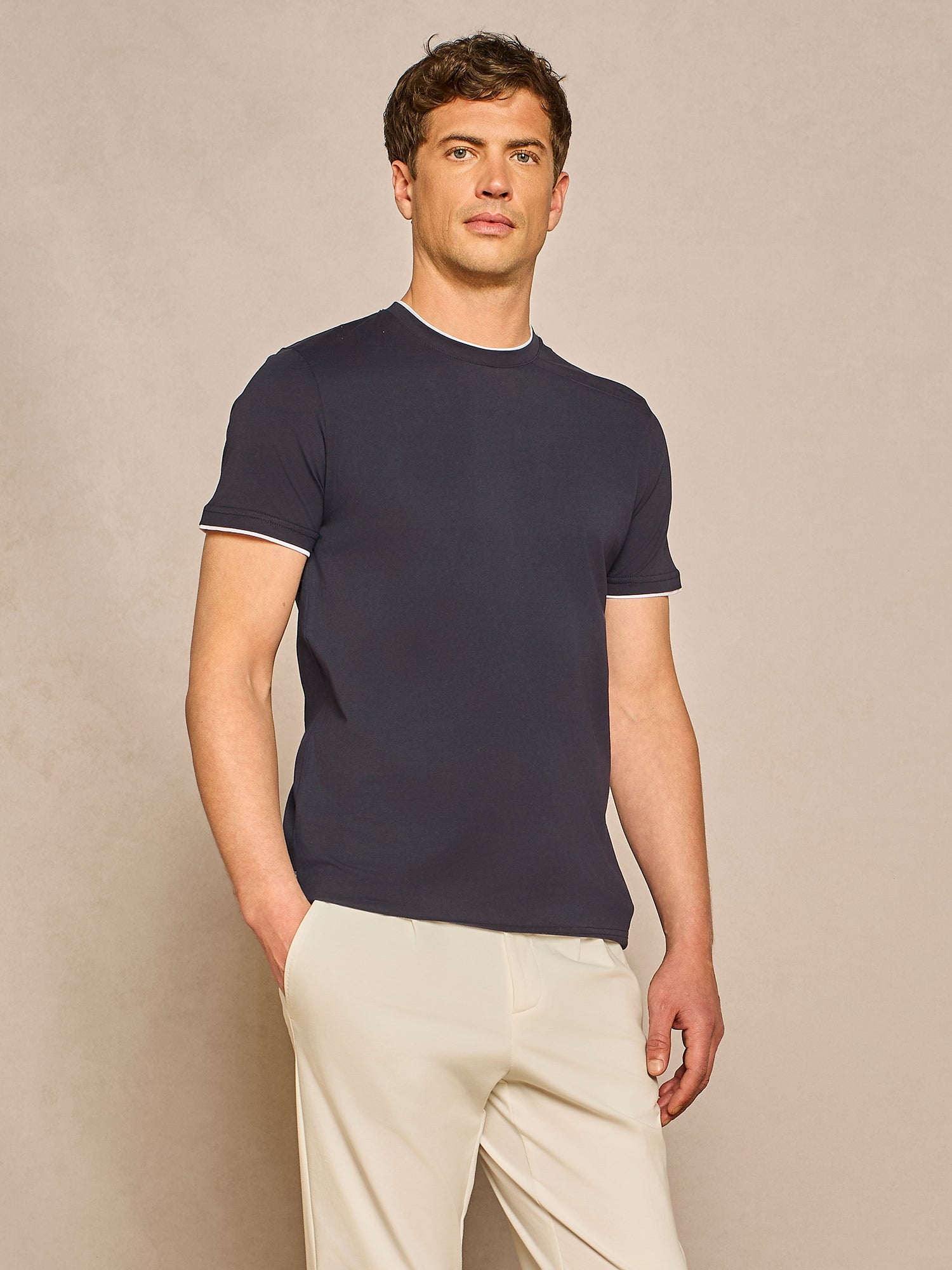 BLUE JERSEY DOUBLE COLLAR T-SHIRT