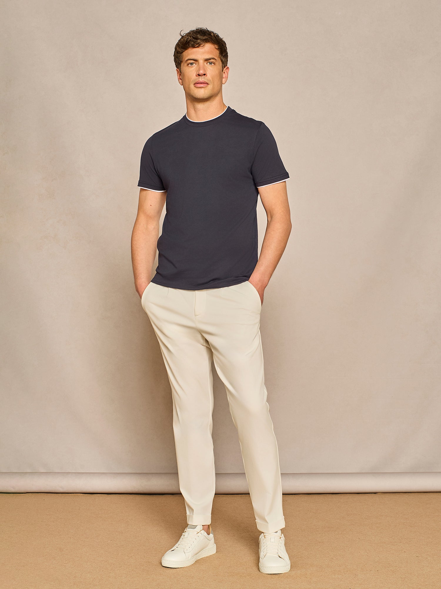 BLUE JERSEY DOUBLE COLLAR T-SHIRT