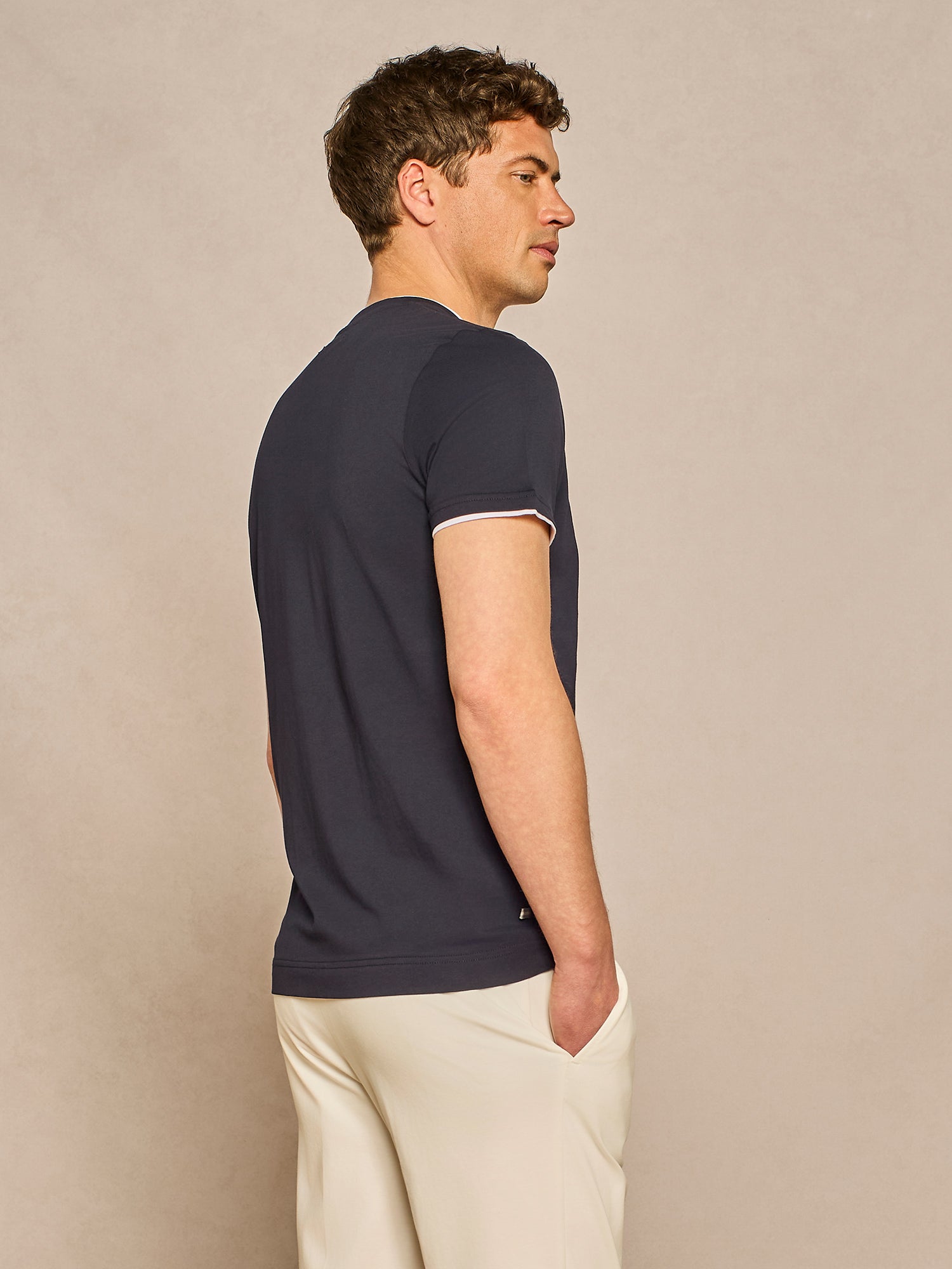 BLUE JERSEY DOUBLE COLLAR T-SHIRT