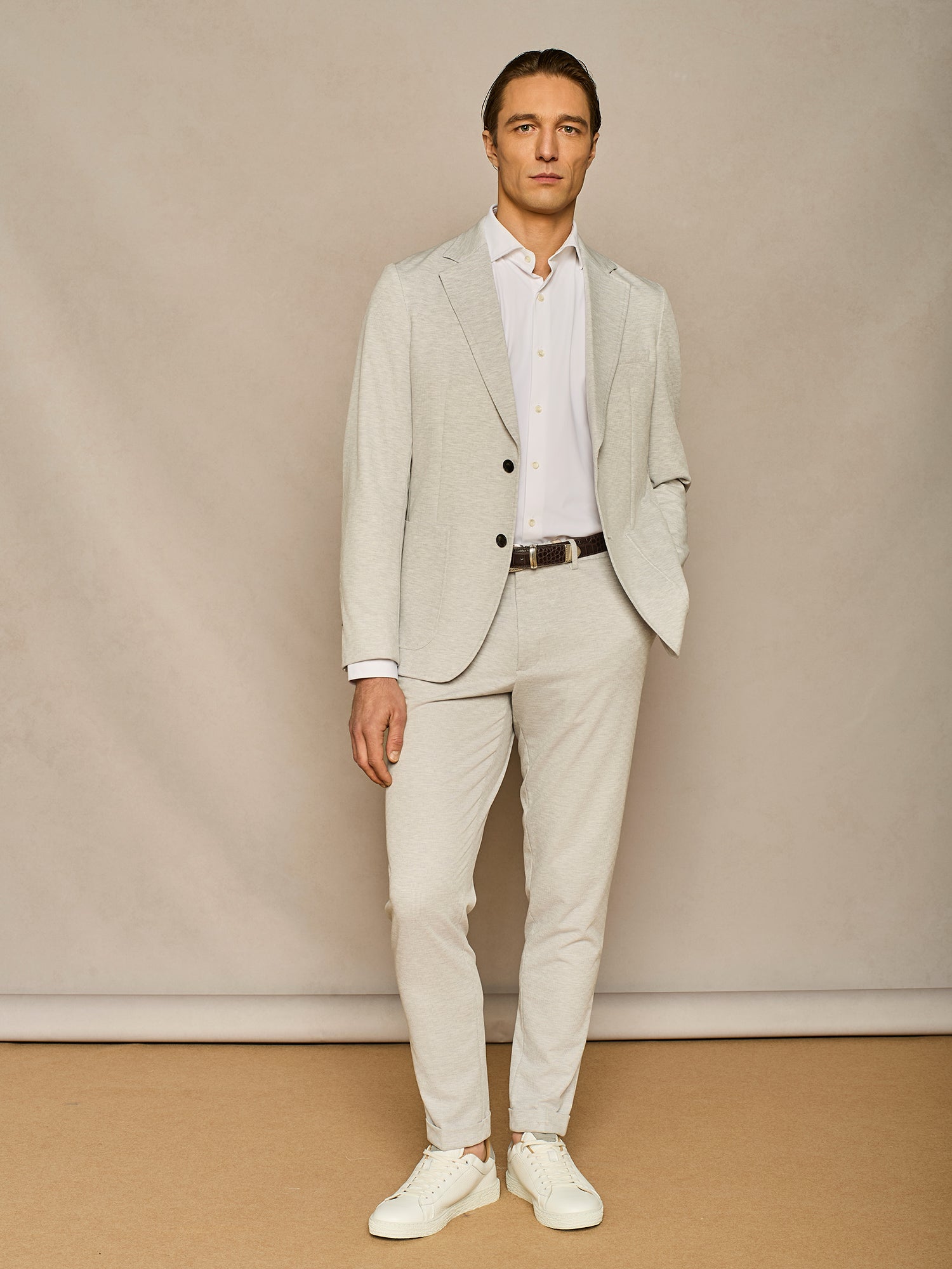 ABITO IN JERSEY GESSATO GRIGIO CHIARO