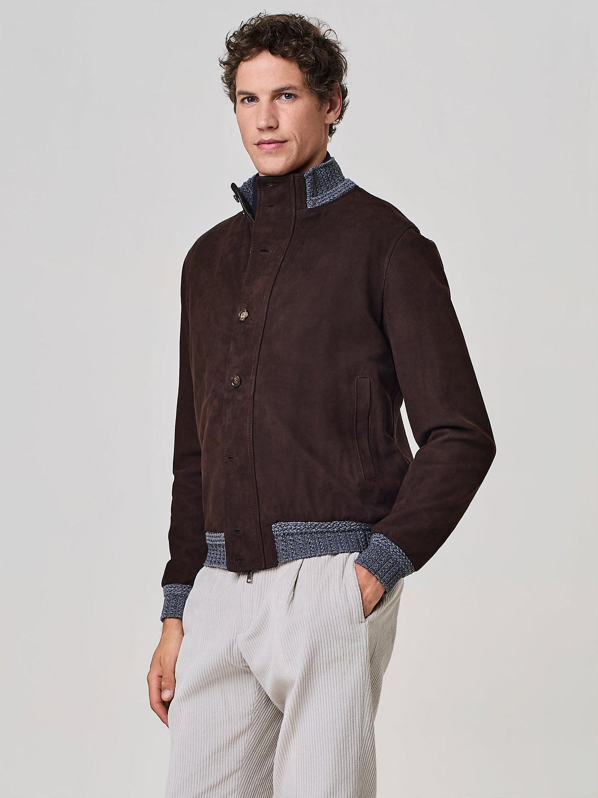 Bomber uomo moro in vero camoscio Made in Italy con dettagli crochet, Paul Taylor
