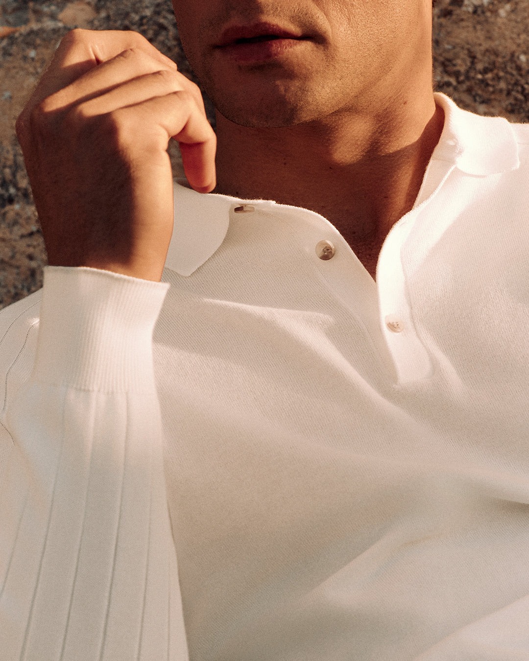 OFF WHITE LONG SLEEVE COTTON KNITTED POLO