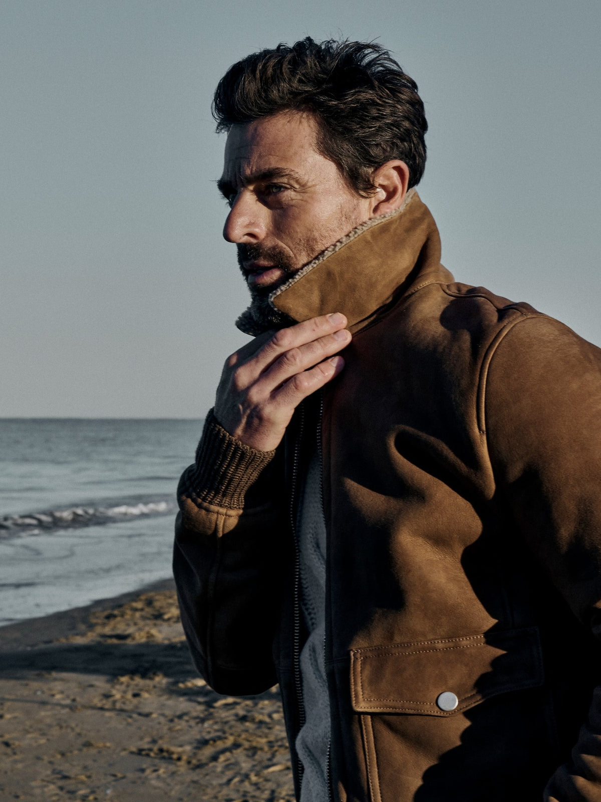 Rust Shearling Collar Sheepskin Jacket