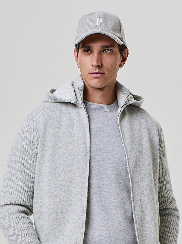 LIGHT GREY FLANNEL BASEBALL HAT WITH SUEDE VISOR