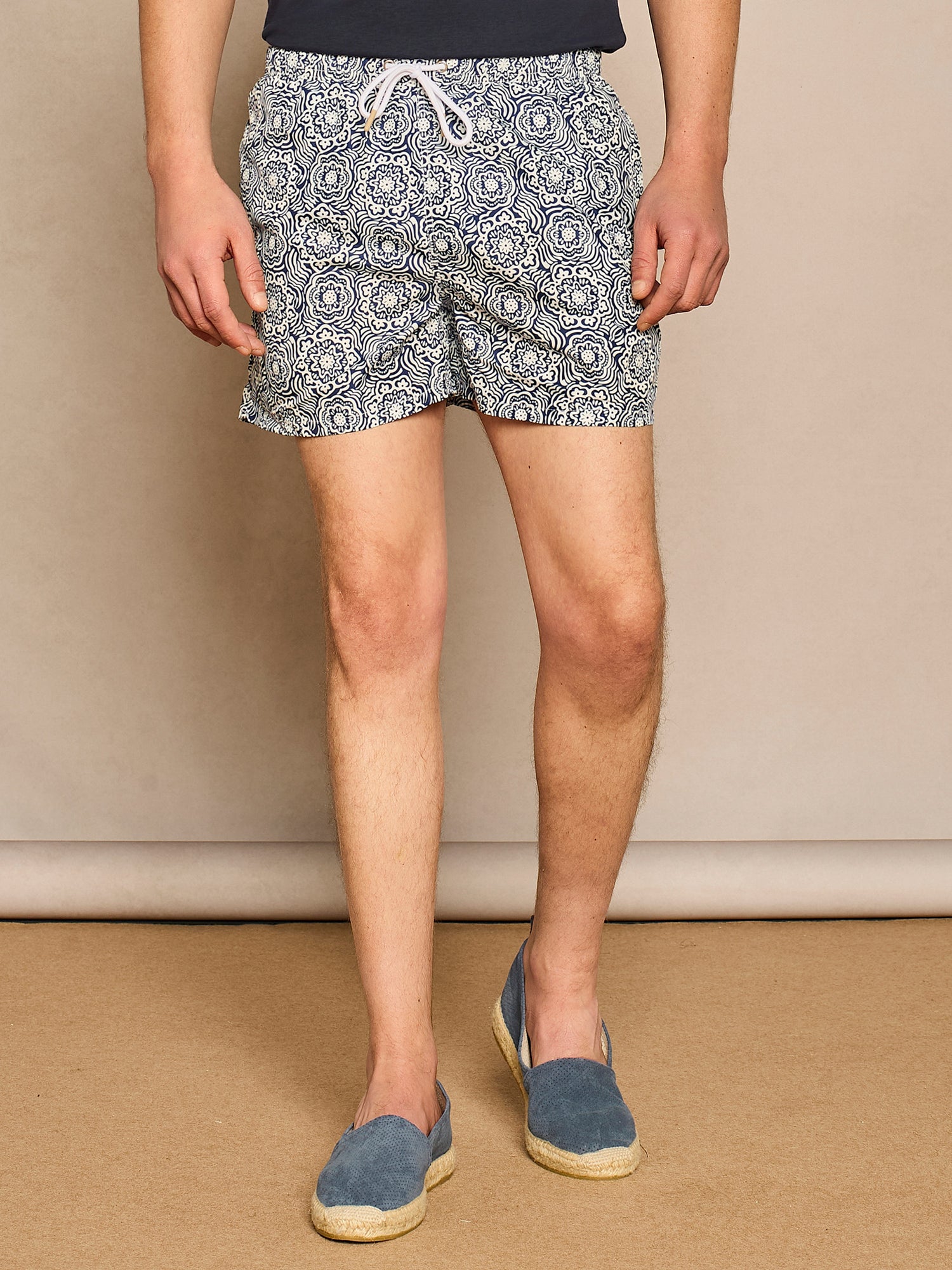 BLUE GEOMETRIC FLORAL PRINT SWIMSUIT