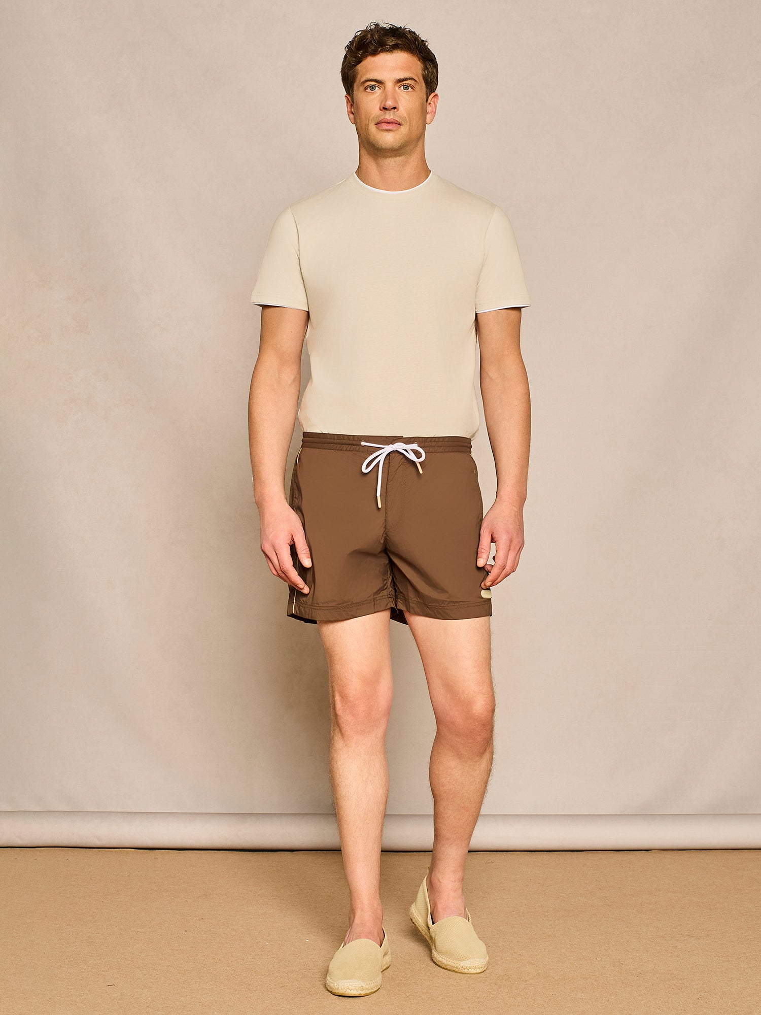 BROWN SWIMSUIT WITH PIPING DETAIL