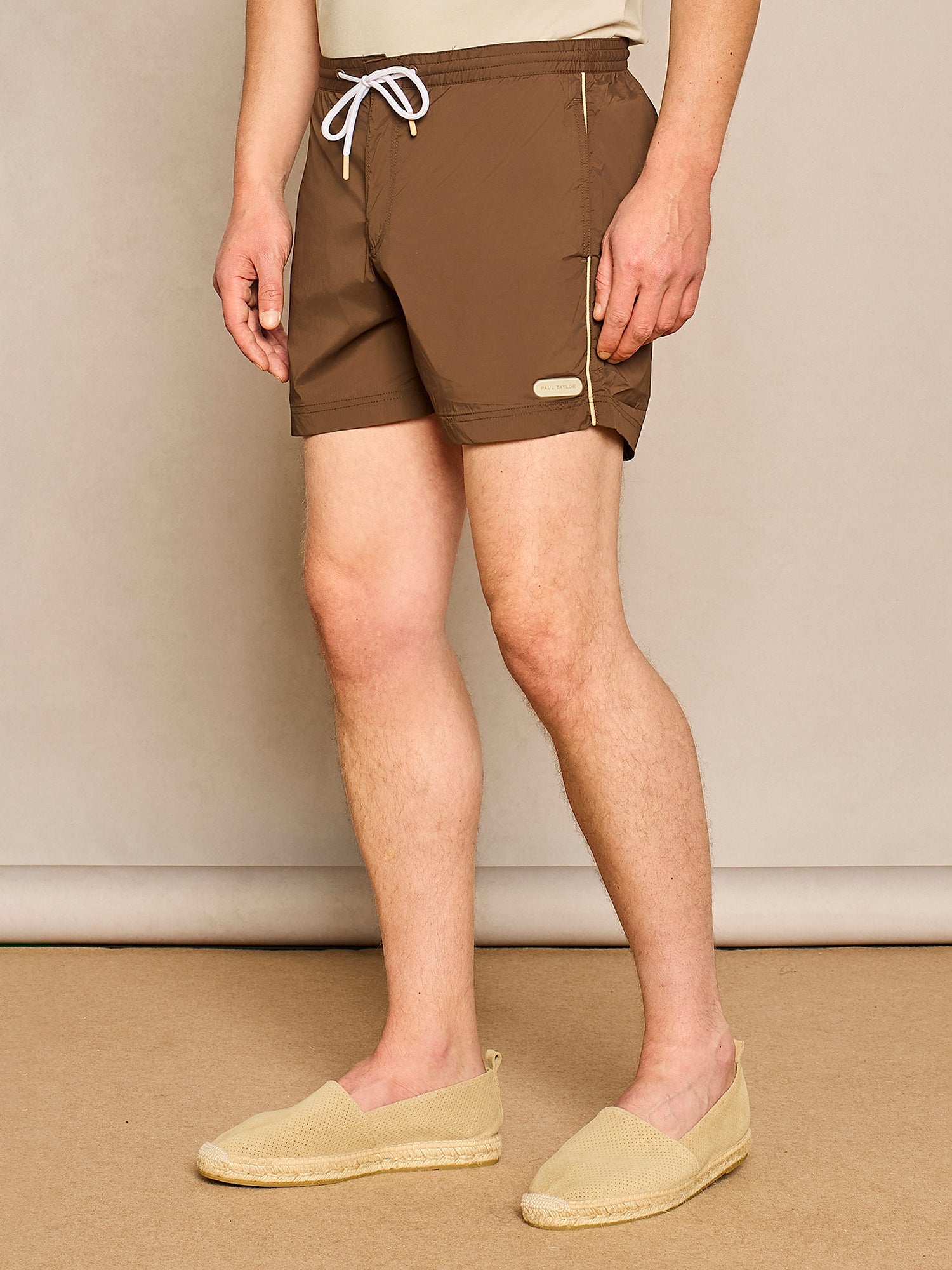 BROWN SWIMSUIT WITH PIPING DETAIL