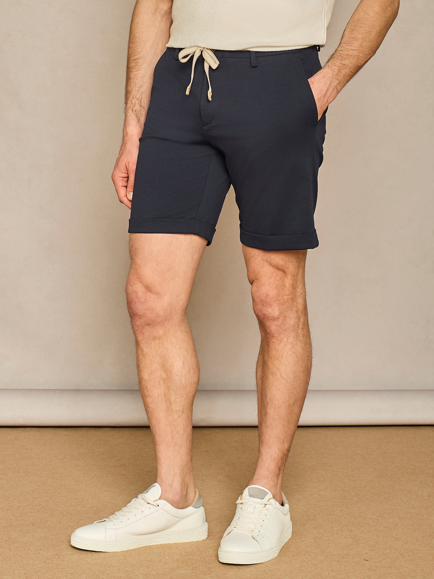 BERMUDA CON LACCIO IN JERSEY BLU