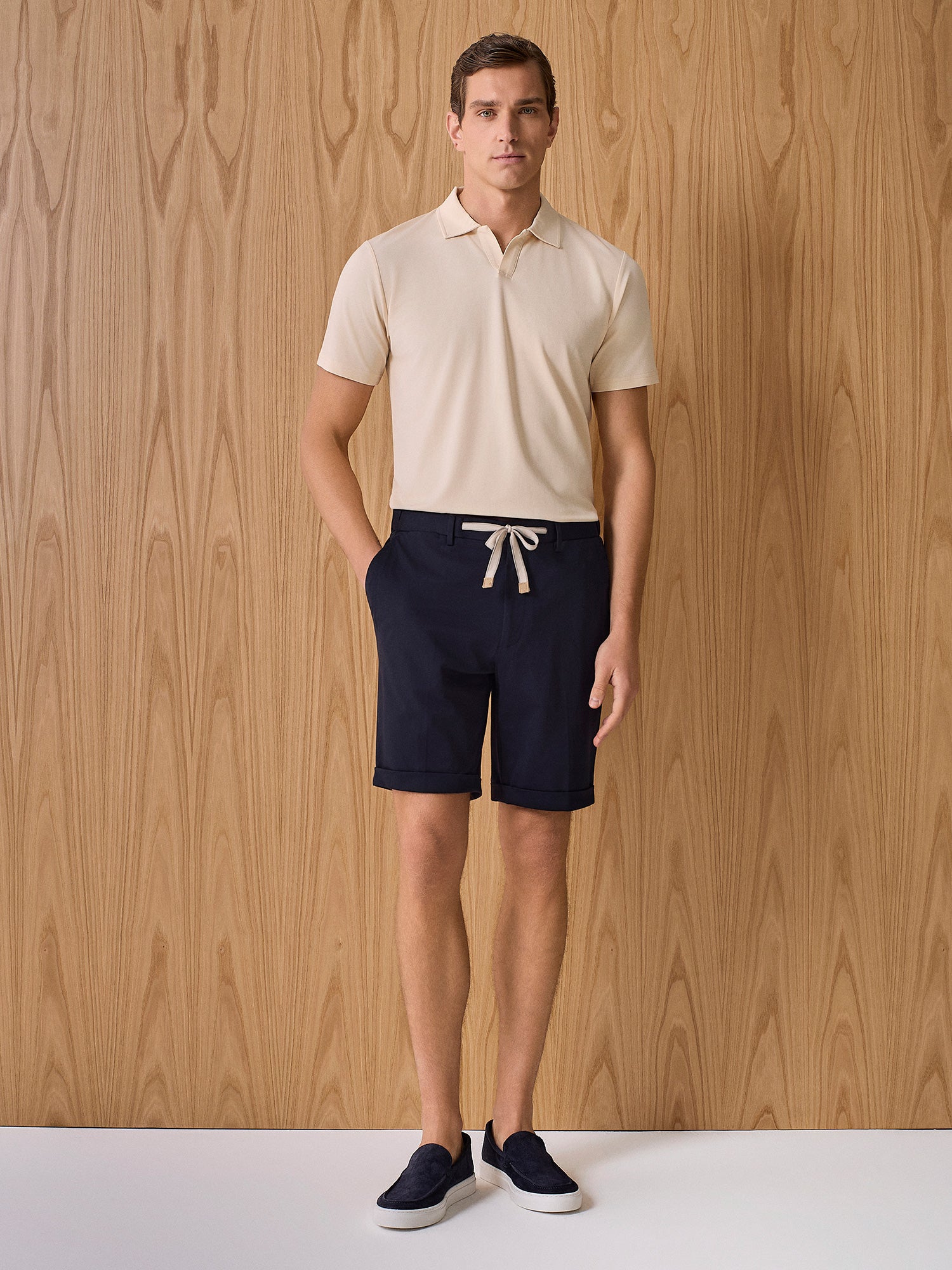 Blue lace-up jersey shorts