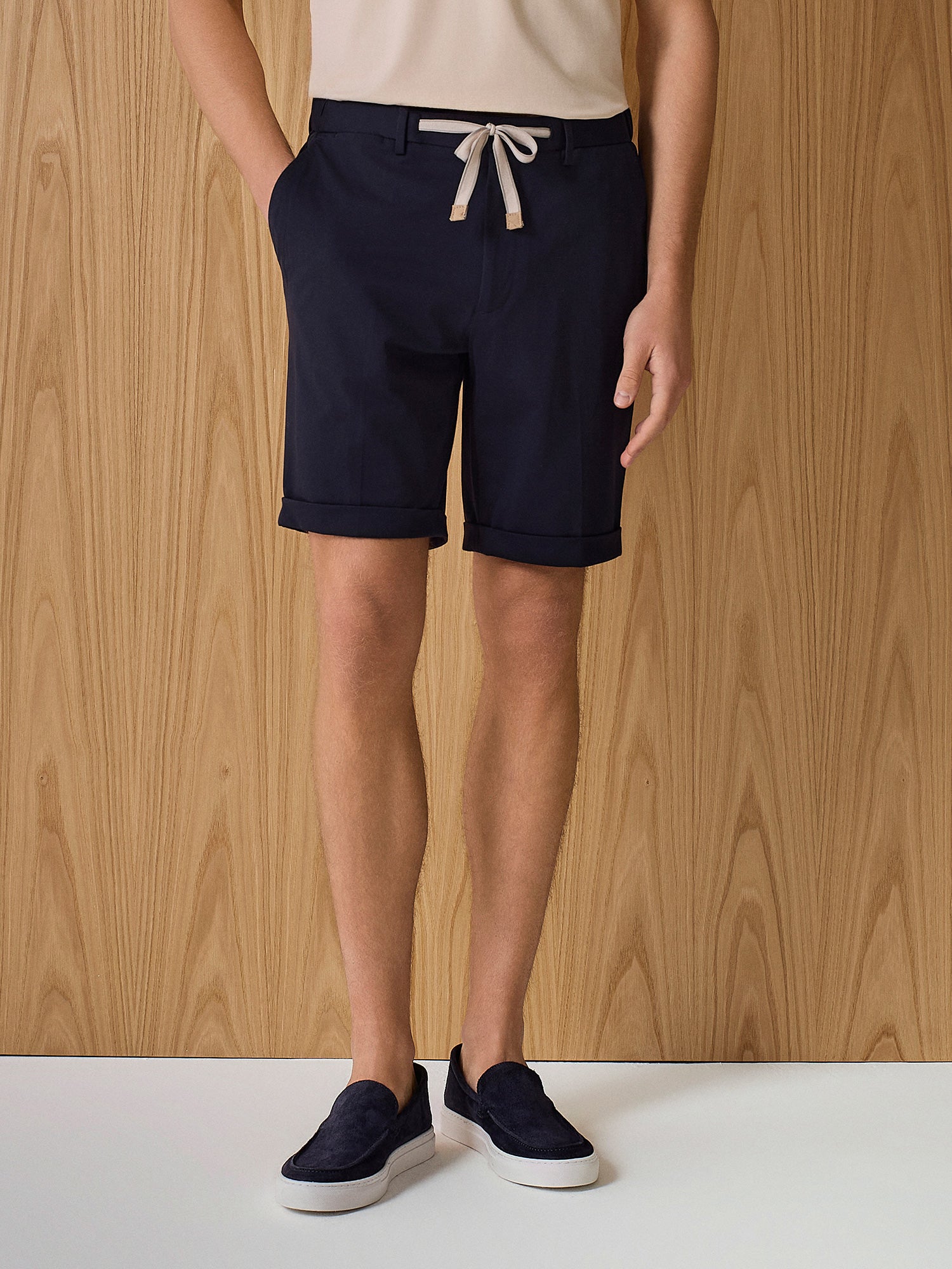 Blue lace-up jersey shorts