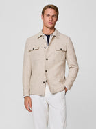 Overshirt  da uomo , color beige in lana con disegno a  spina, modello sfoderato ed elegante, Paul Taylor
